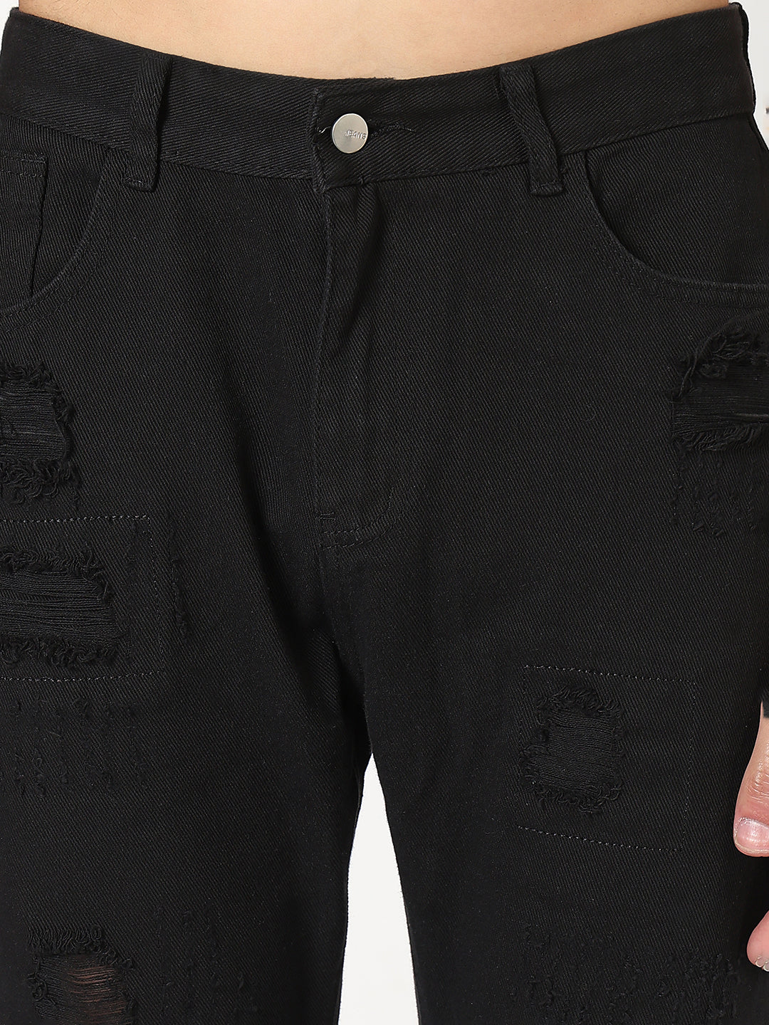 Men's Black Distressed Slim Fit Jeans