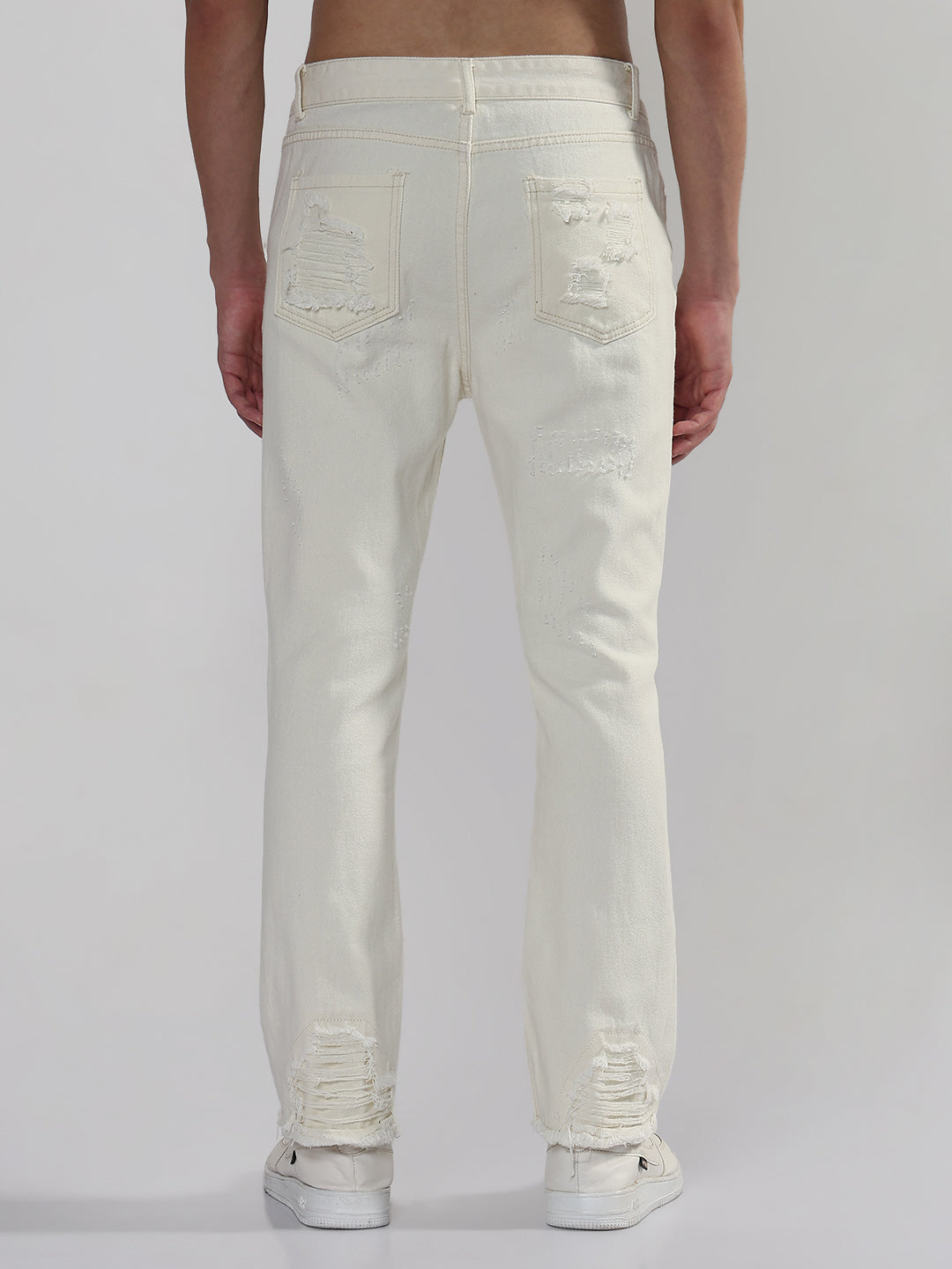 Men's White Slim Fit Distressed Jeans