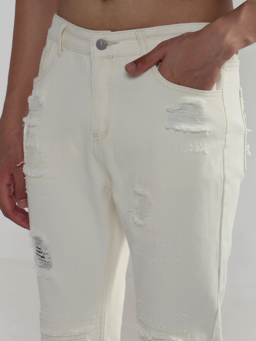 Men's White Slim Fit Distressed Jeans