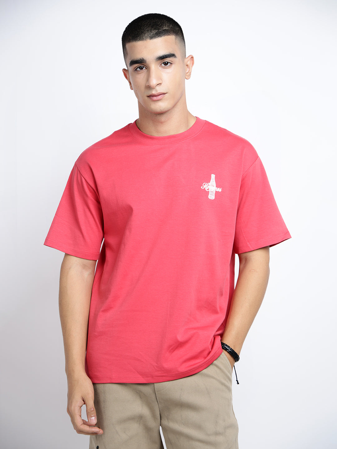 Men's Graphic Print Red Short Sleeves Round Neck Relaxed Fit T-Shirt