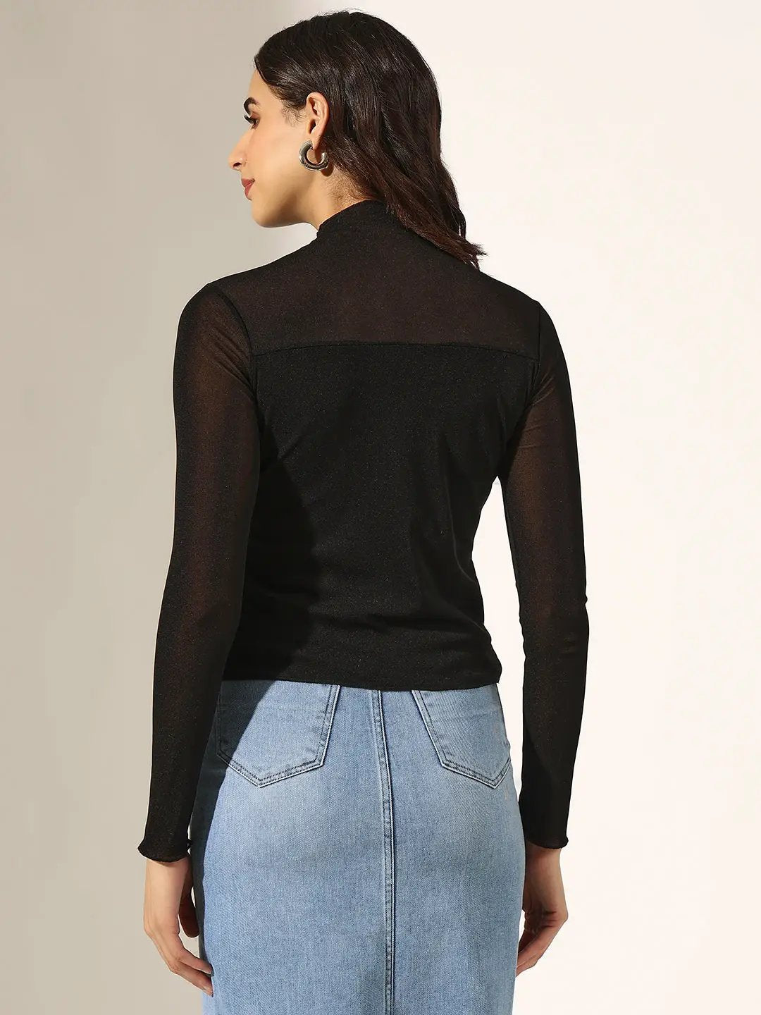 Women's Black Sheer Panel High Neck Mesh Top - from SHOWOFFFF