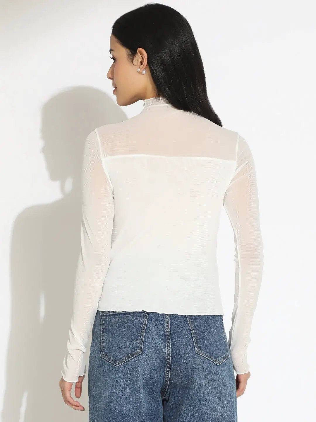 Women's White Semi Sheer High Neck Top - from SHOWOFFFF