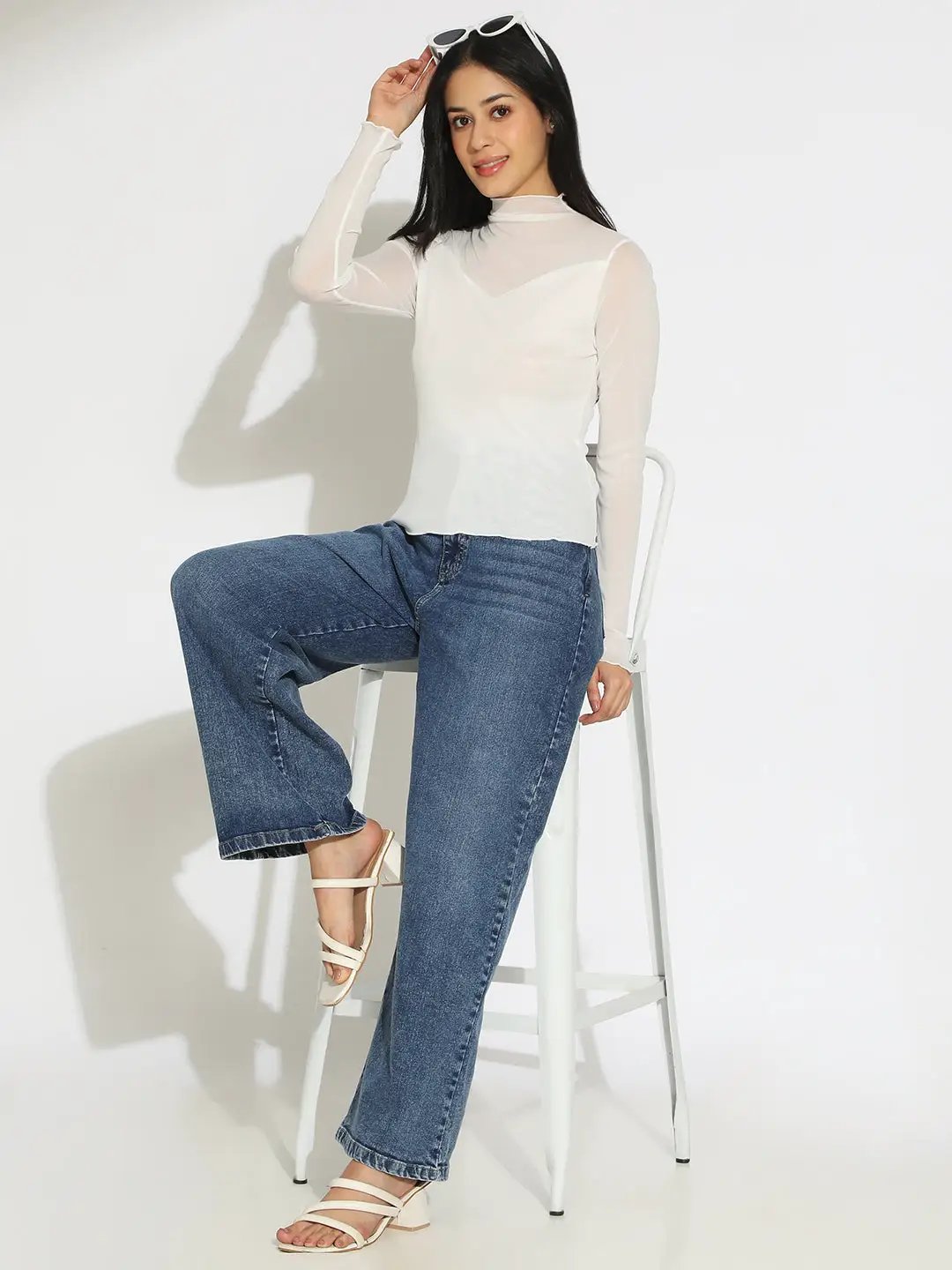 Women's White Semi Sheer High Neck Top - from SHOWOFFFF