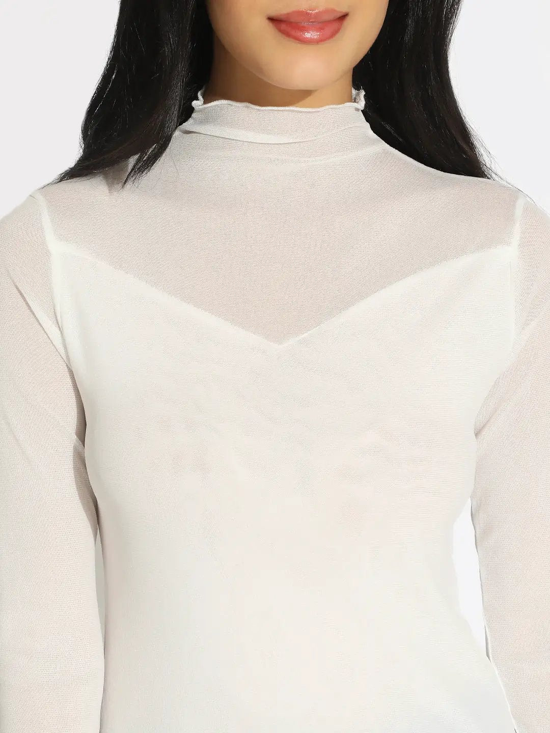Women's White Semi Sheer High Neck Top - from SHOWOFFFF