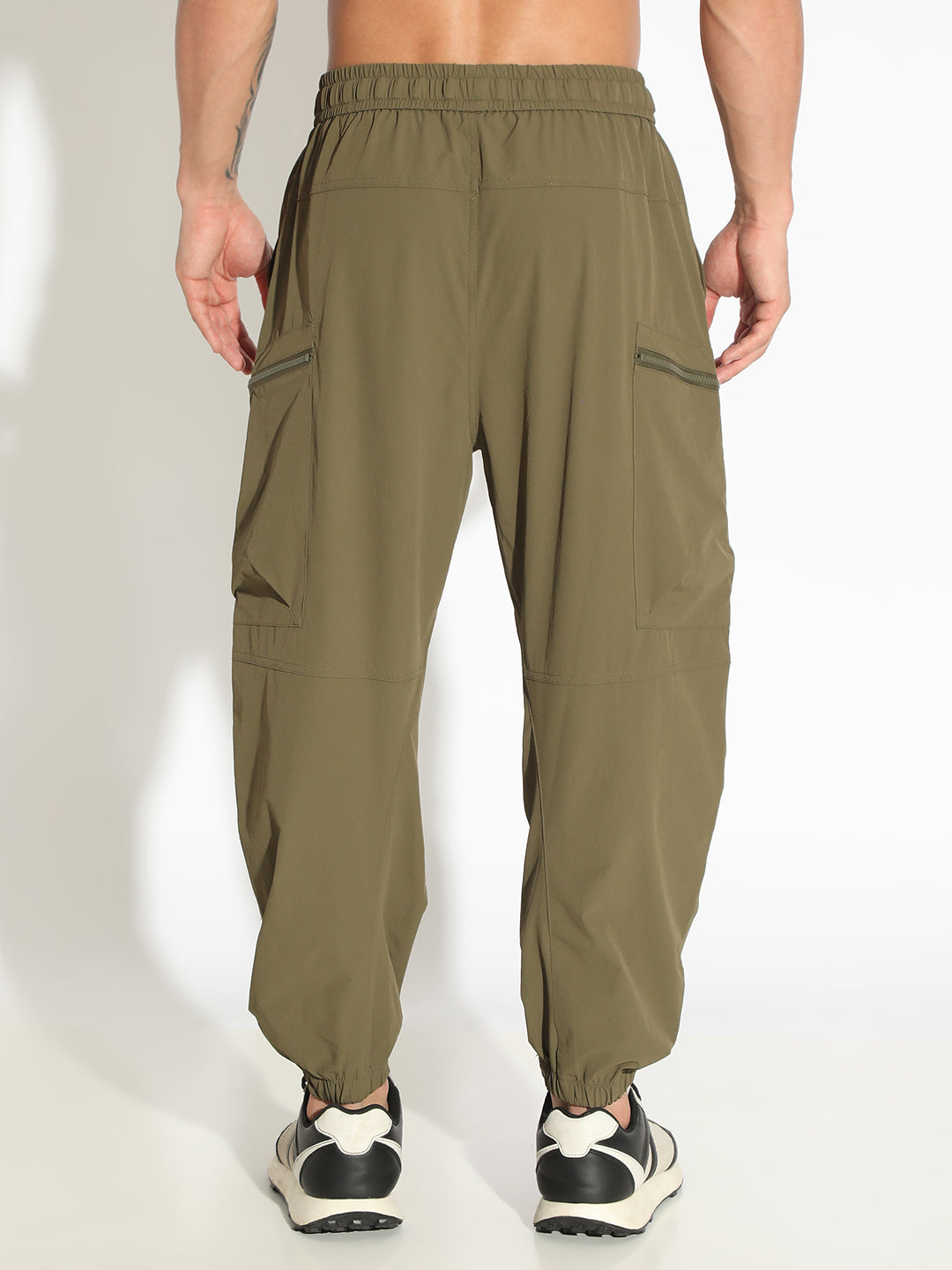 Men's Olive Relaxed Fit Joggers with Attached Adjustable Belt