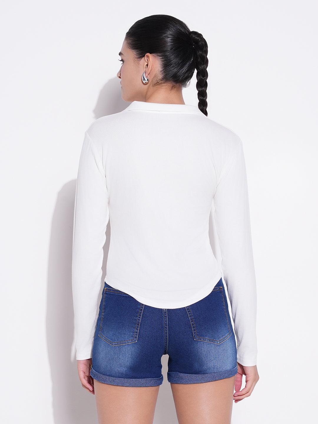 Women White Solid Top