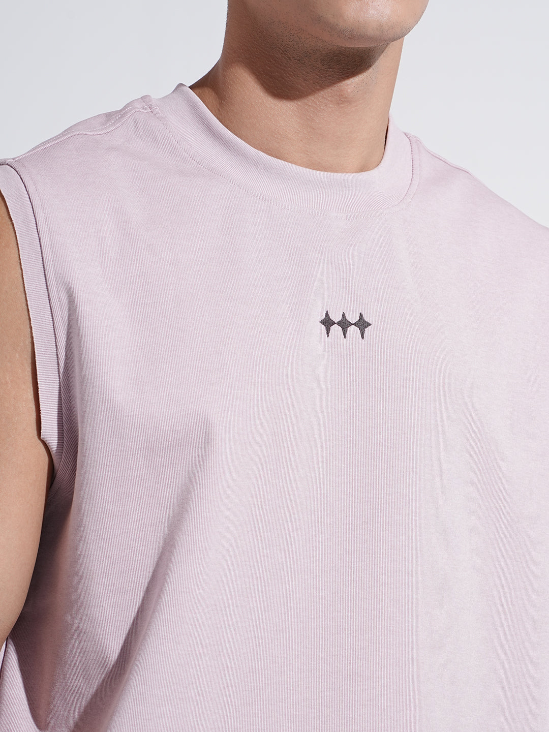 Men's Graphic Print Lavender Sleeveless Round Neck Relaxed Fit T-Shirt