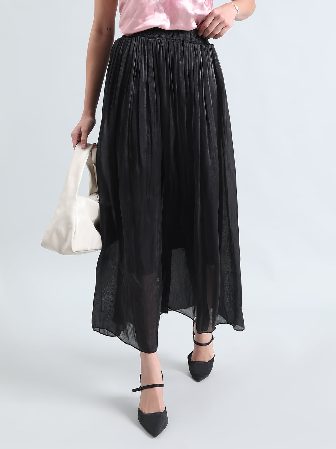 Women's Black Sheer Wide-Leg Palazzo Pants