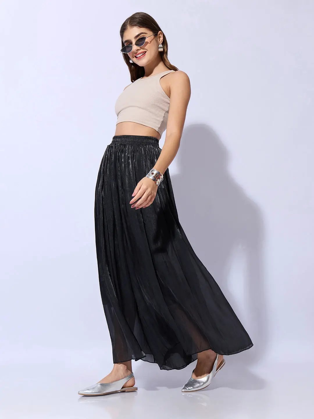 Women's Black Sheer Wide-Leg Palazzo Pants - Uncategorized from SHOWOFFFF