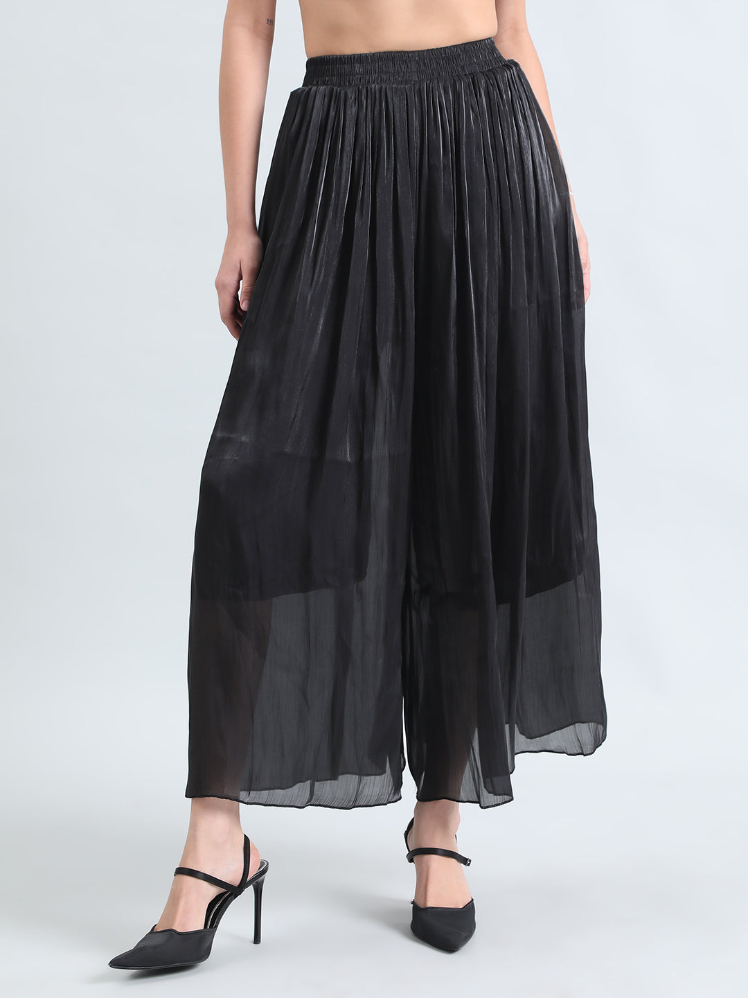 Women's Black Sheer Wide-Leg Palazzo Pants