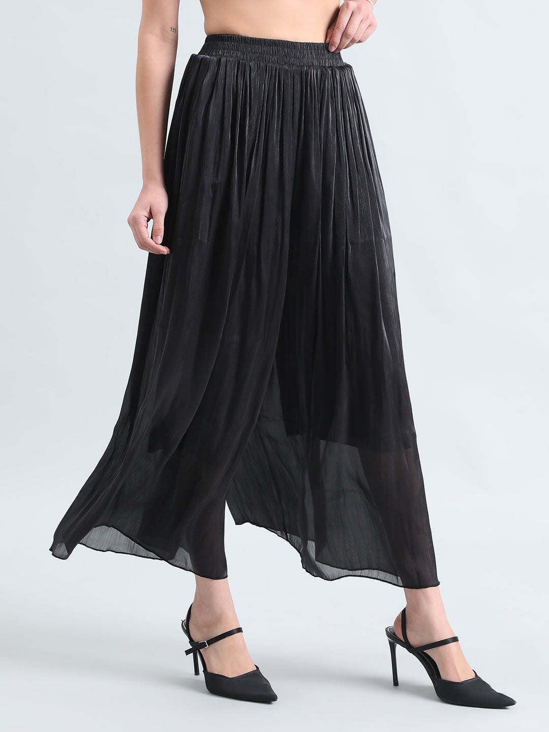 Women's Black Sheer Wide-Leg Palazzo Pants