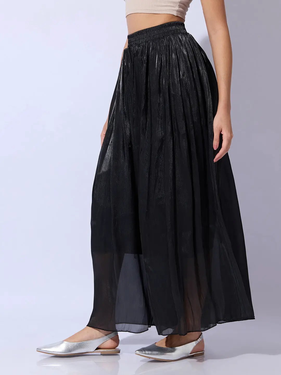 Women's Black Sheer Wide-Leg Palazzo Pants - Uncategorized from SHOWOFFFF