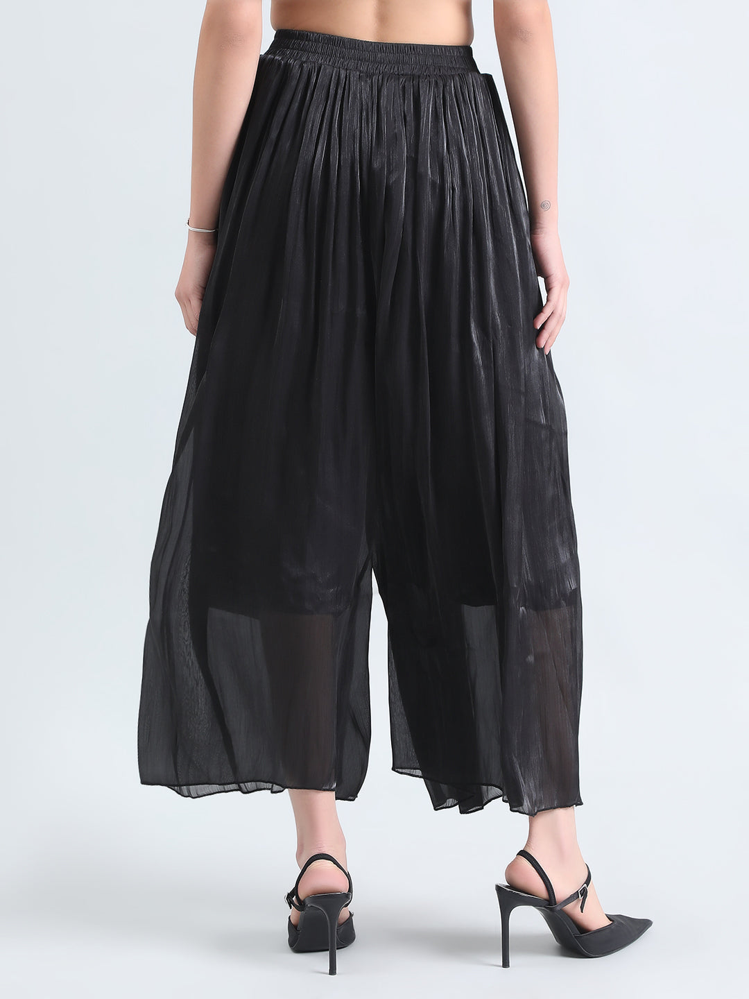 Women's Black Sheer Wide-Leg Palazzo Pants