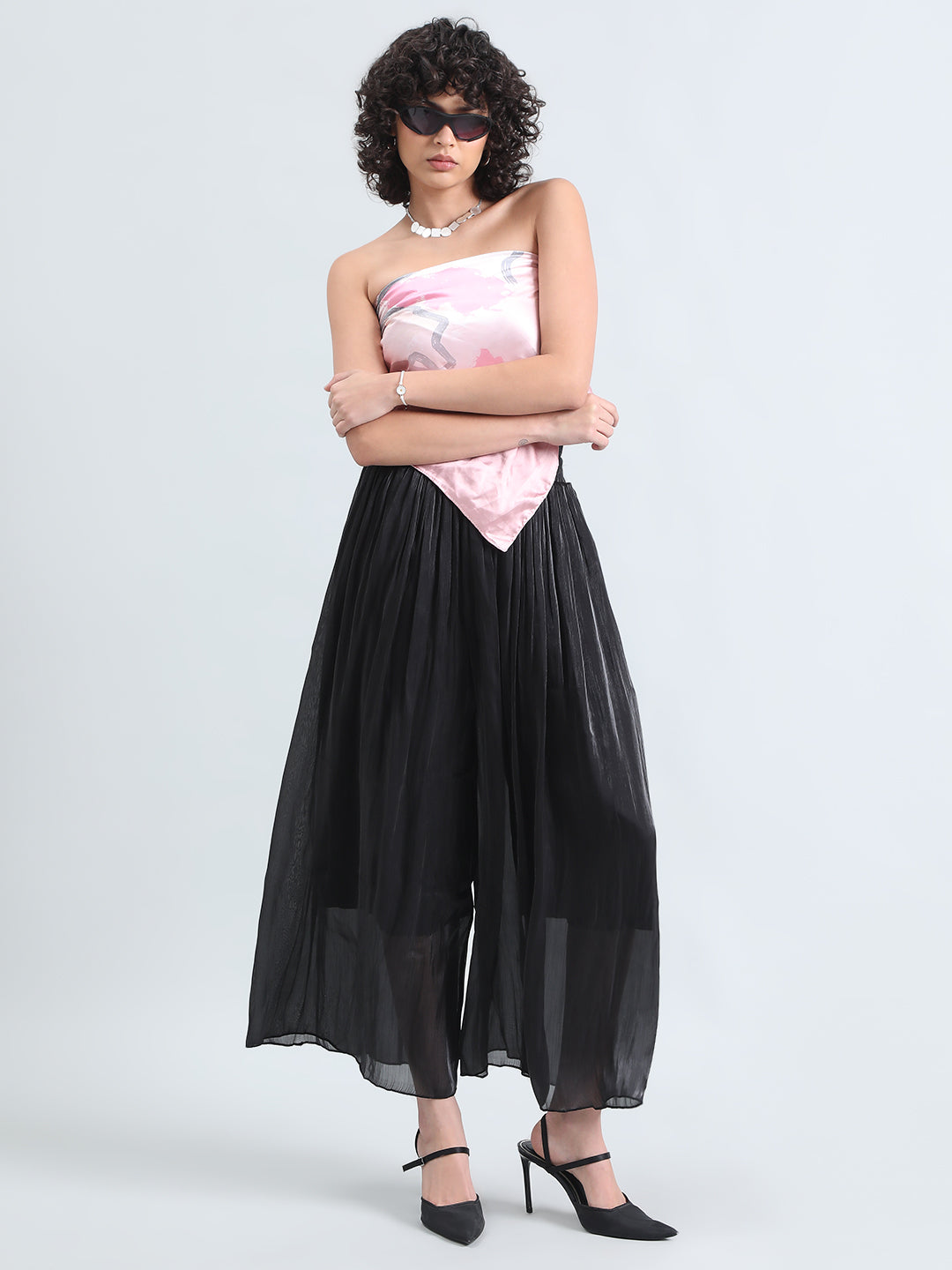 Women's Black Sheer Wide-Leg Palazzo Pants