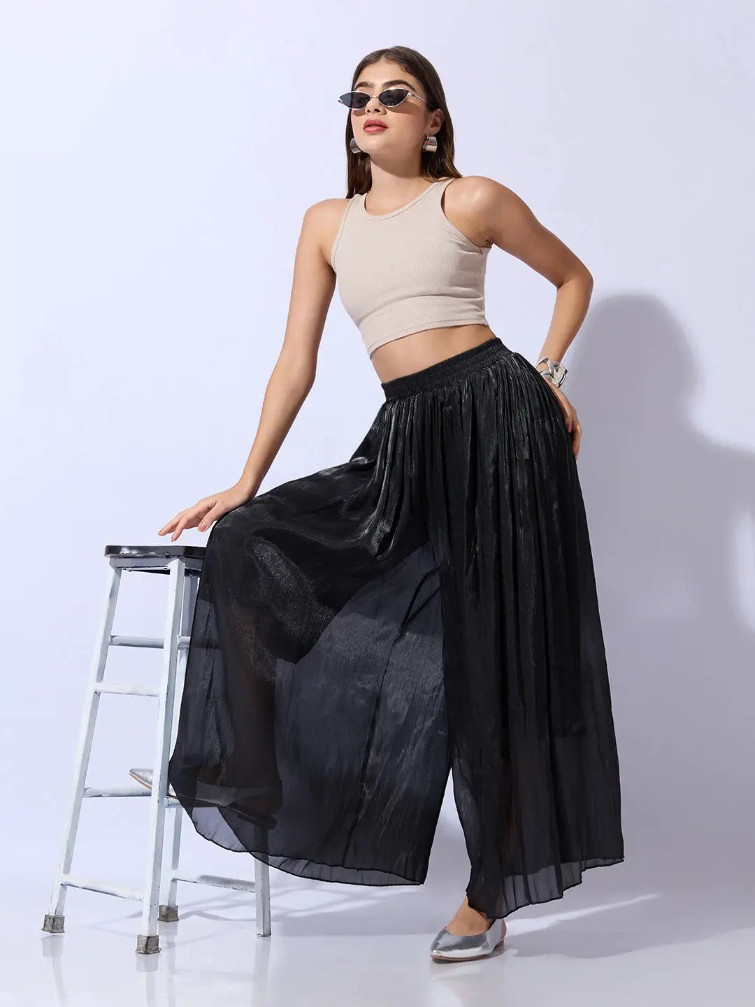 Women's Black Sheer Wide-Leg Palazzo Pants - Uncategorized from SHOWOFFFF