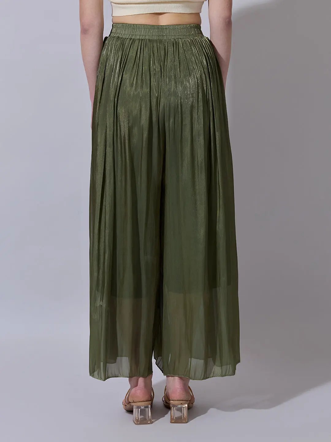 Women's Green Sheer Wide-Leg Palazzo Pants