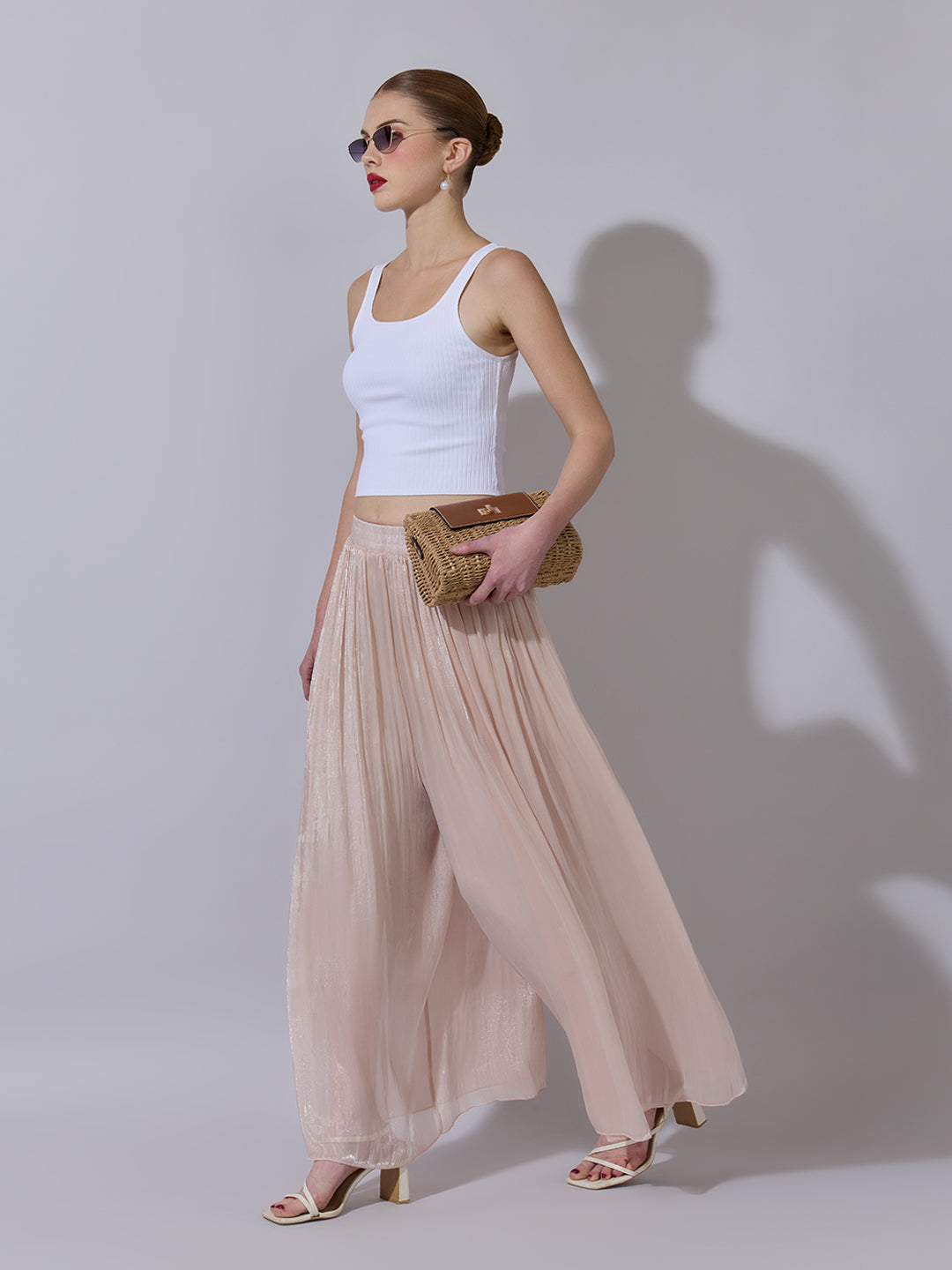 Women's Peach Sheer Wide-Leg Palazzo Pants