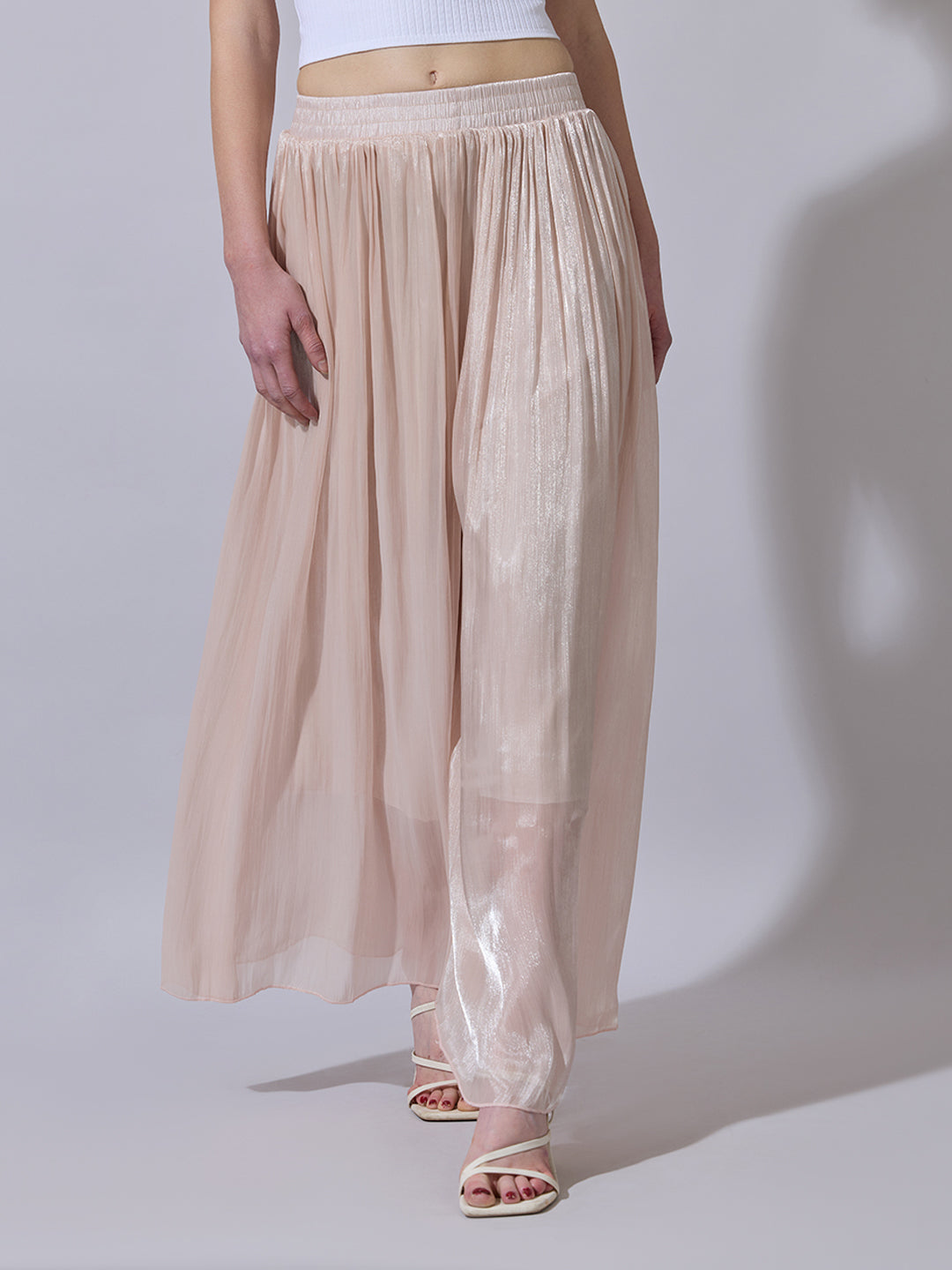 Women's Peach Sheer Wide-Leg Palazzo Pants