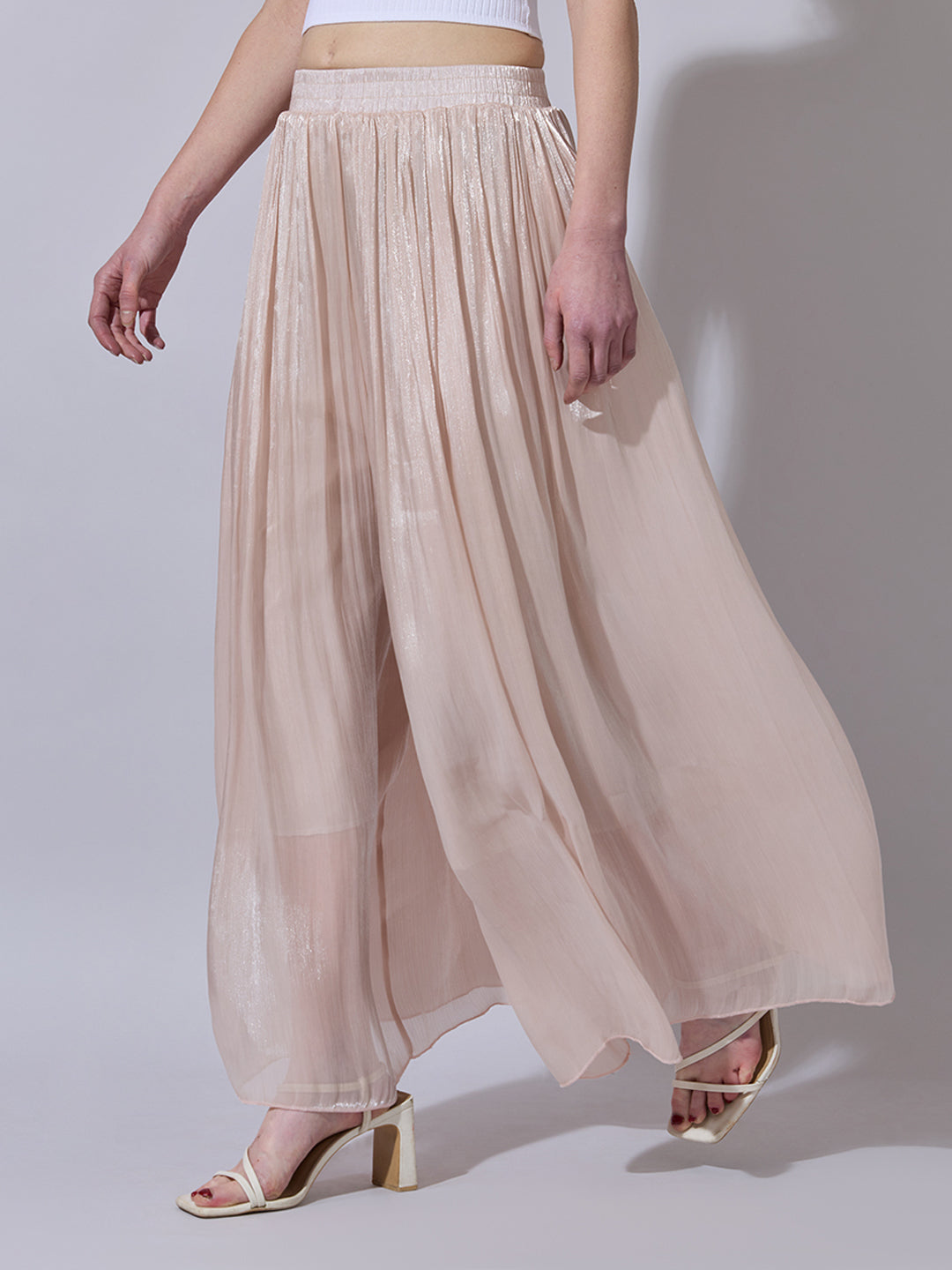 Women's Peach Sheer Wide-Leg Palazzo Pants