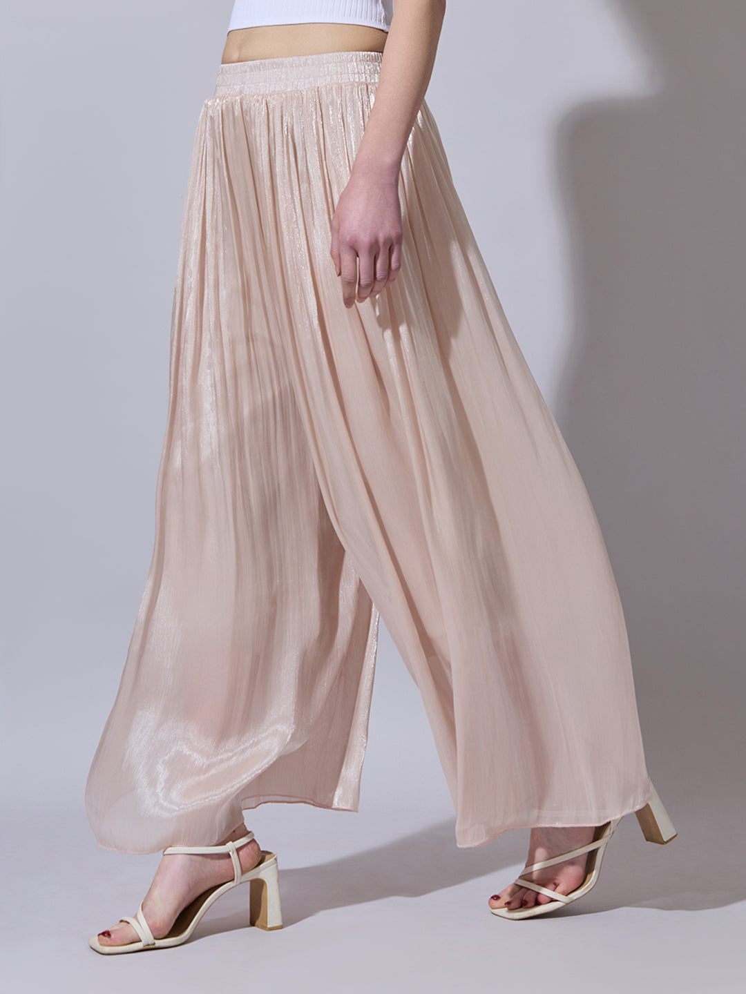 Women's Peach Sheer Wide-Leg Palazzo Pants