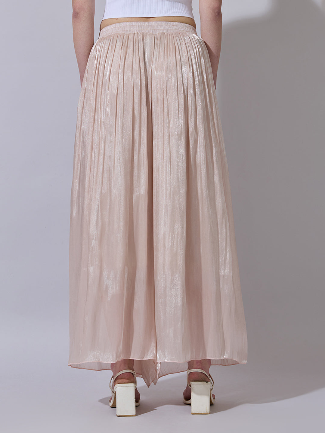 Women's Peach Sheer Wide-Leg Palazzo Pants
