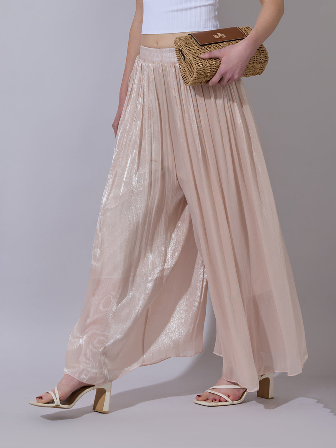 Women's Peach Sheer Wide-Leg Palazzo Pants