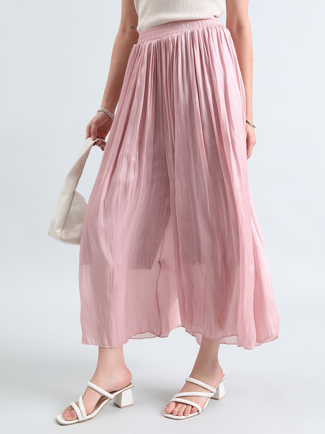 Women's Pink Sheer Wide-Leg Palazzo Pants