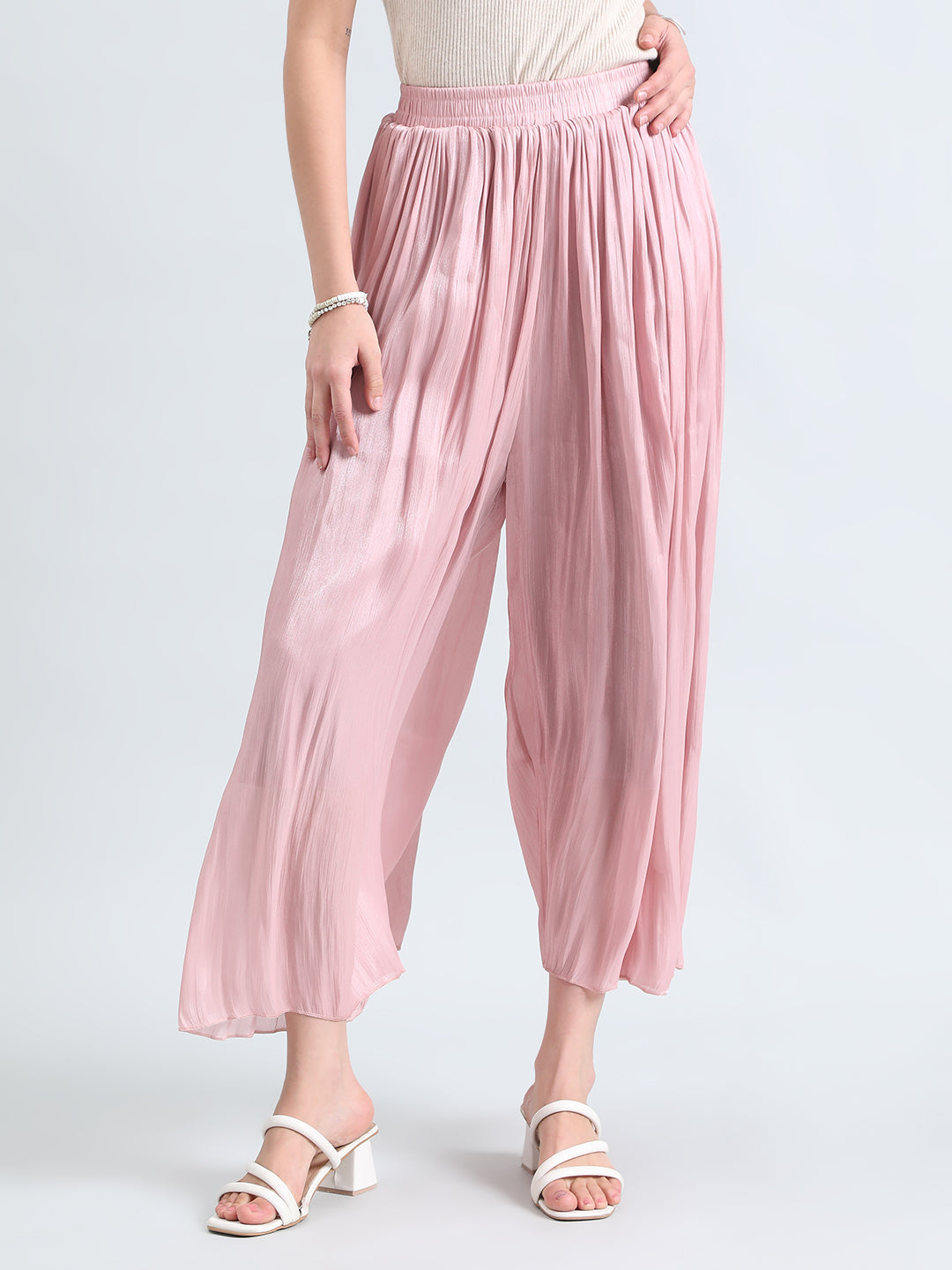 Women's Pink Sheer Wide-Leg Palazzo Pants
