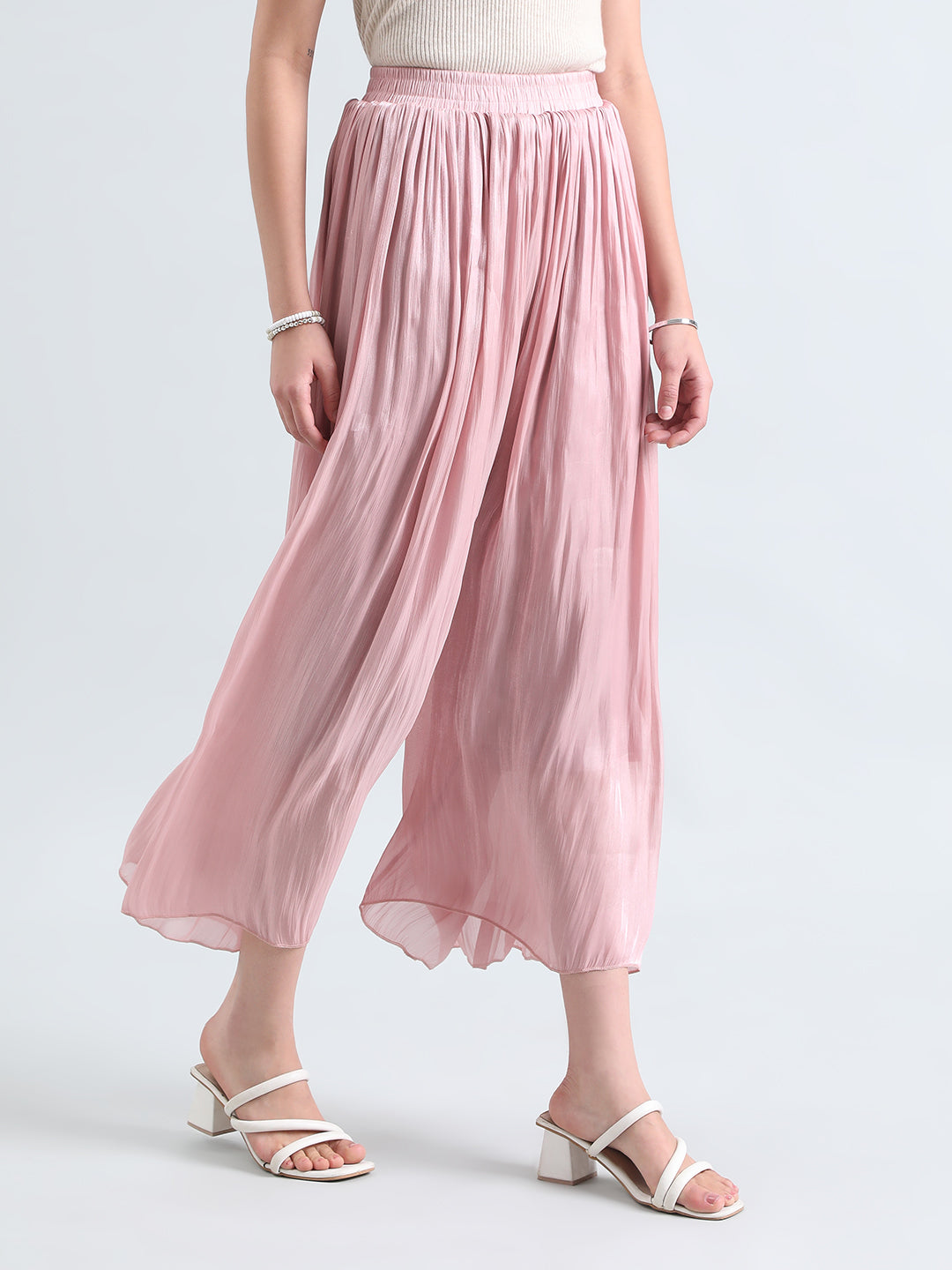 Women's Pink Sheer Wide-Leg Palazzo Pants