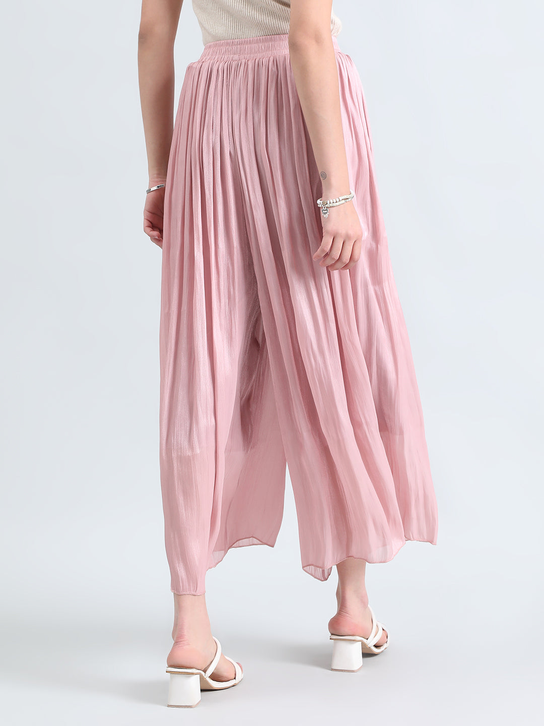 Women's Pink Sheer Wide-Leg Palazzo Pants