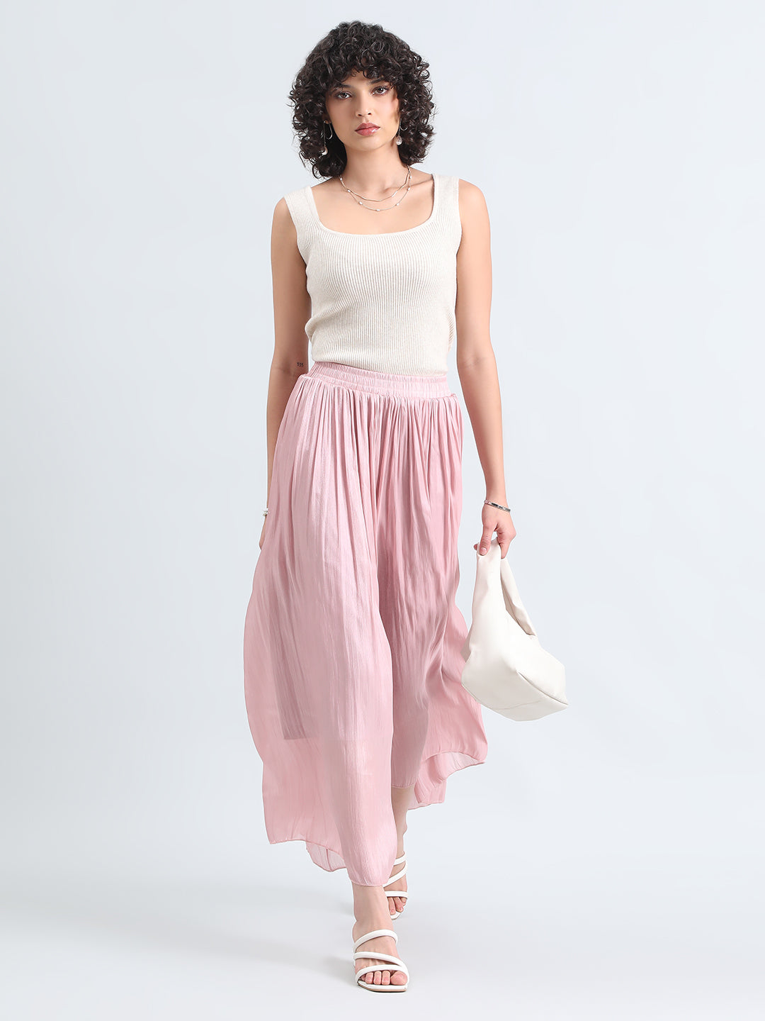 Women's Pink Sheer Wide-Leg Palazzo Pants