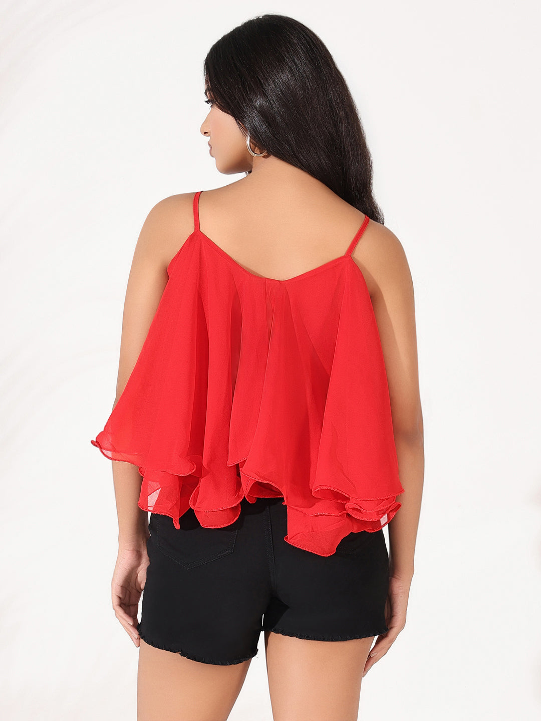 Women Red Solid A Line Top