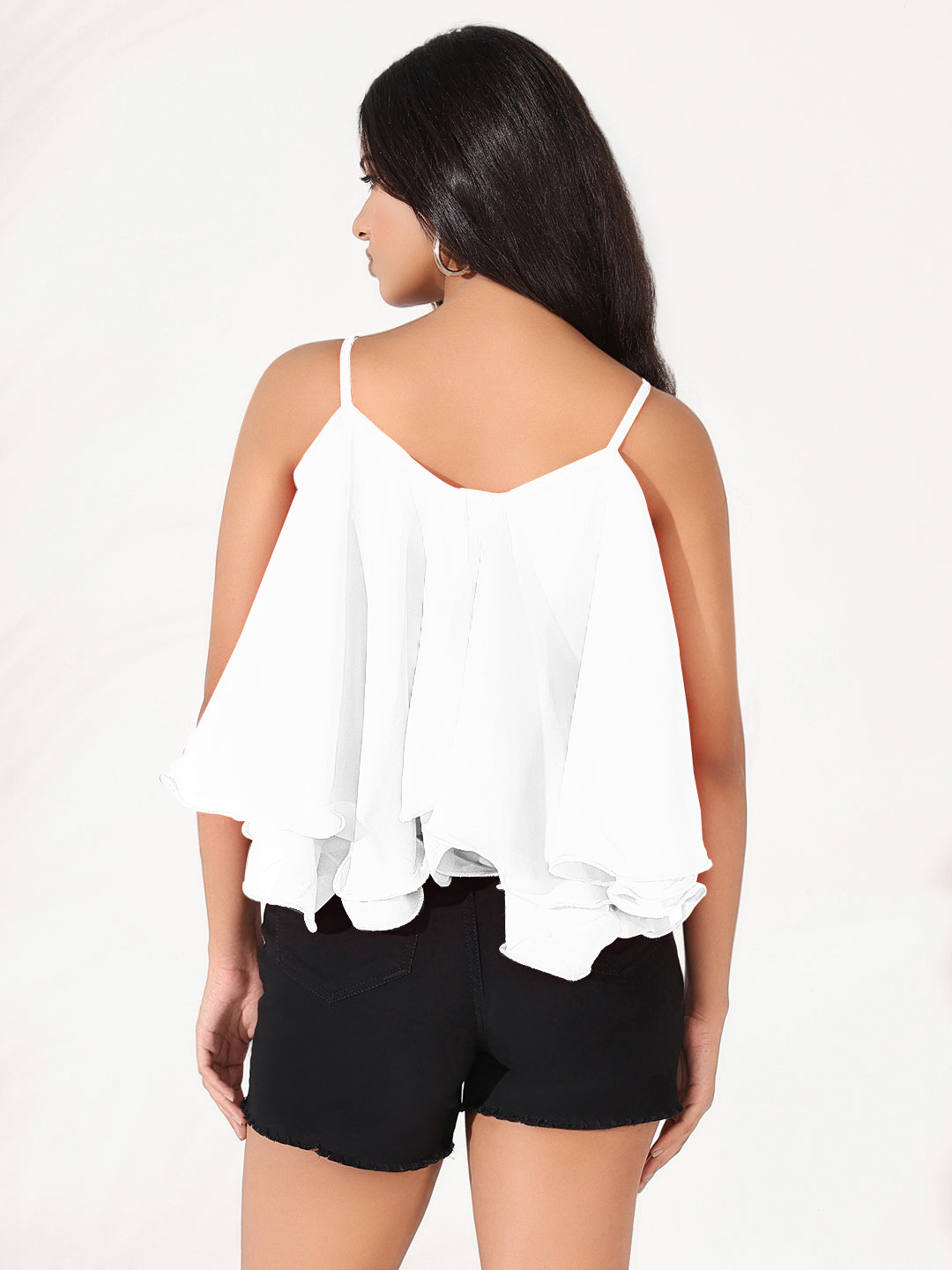 Women Solid White Shoulder Strap A Line Top