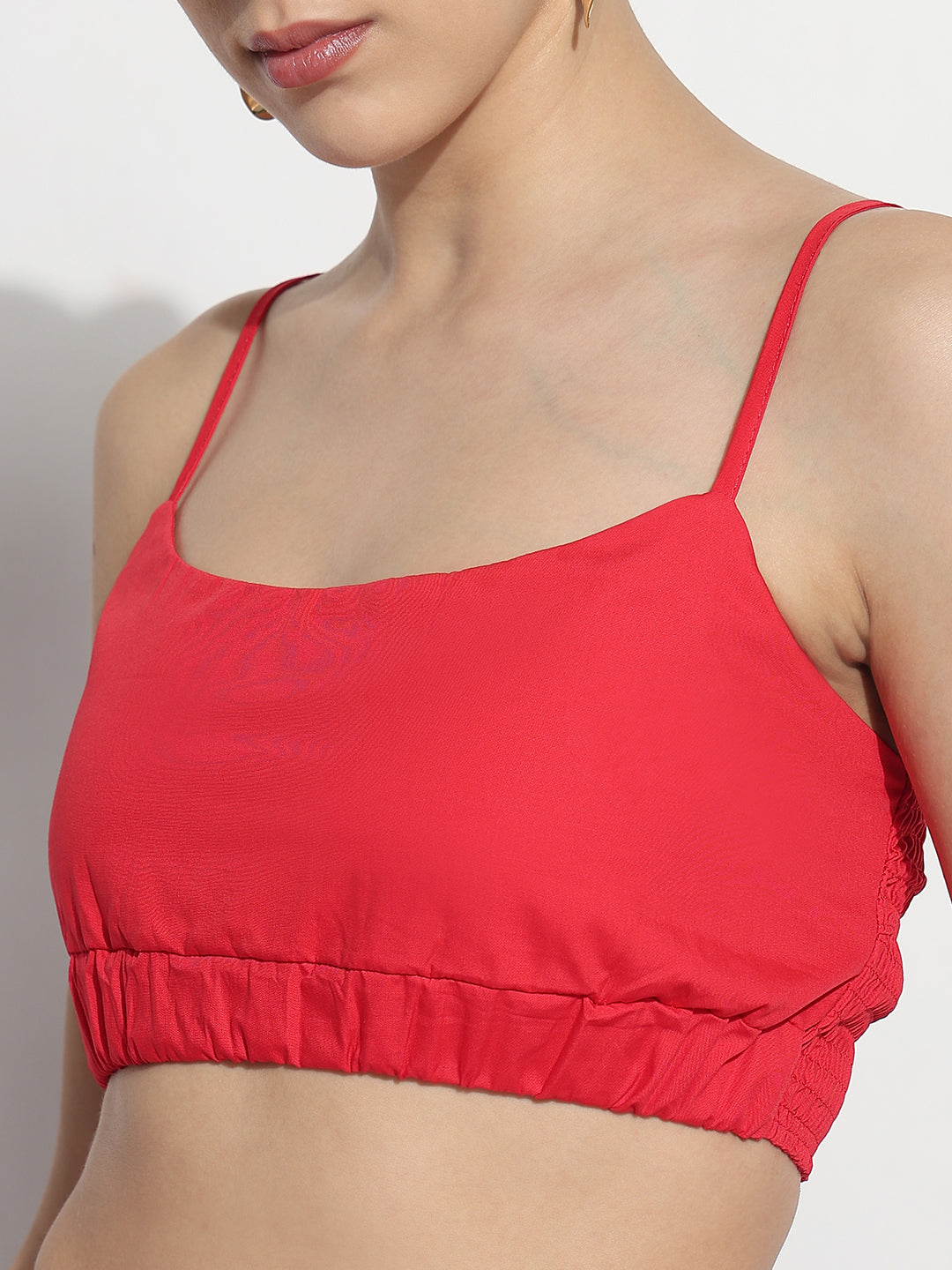 Women's Red Crop Top with Oversized Shirt and Shorts Co-ord Set