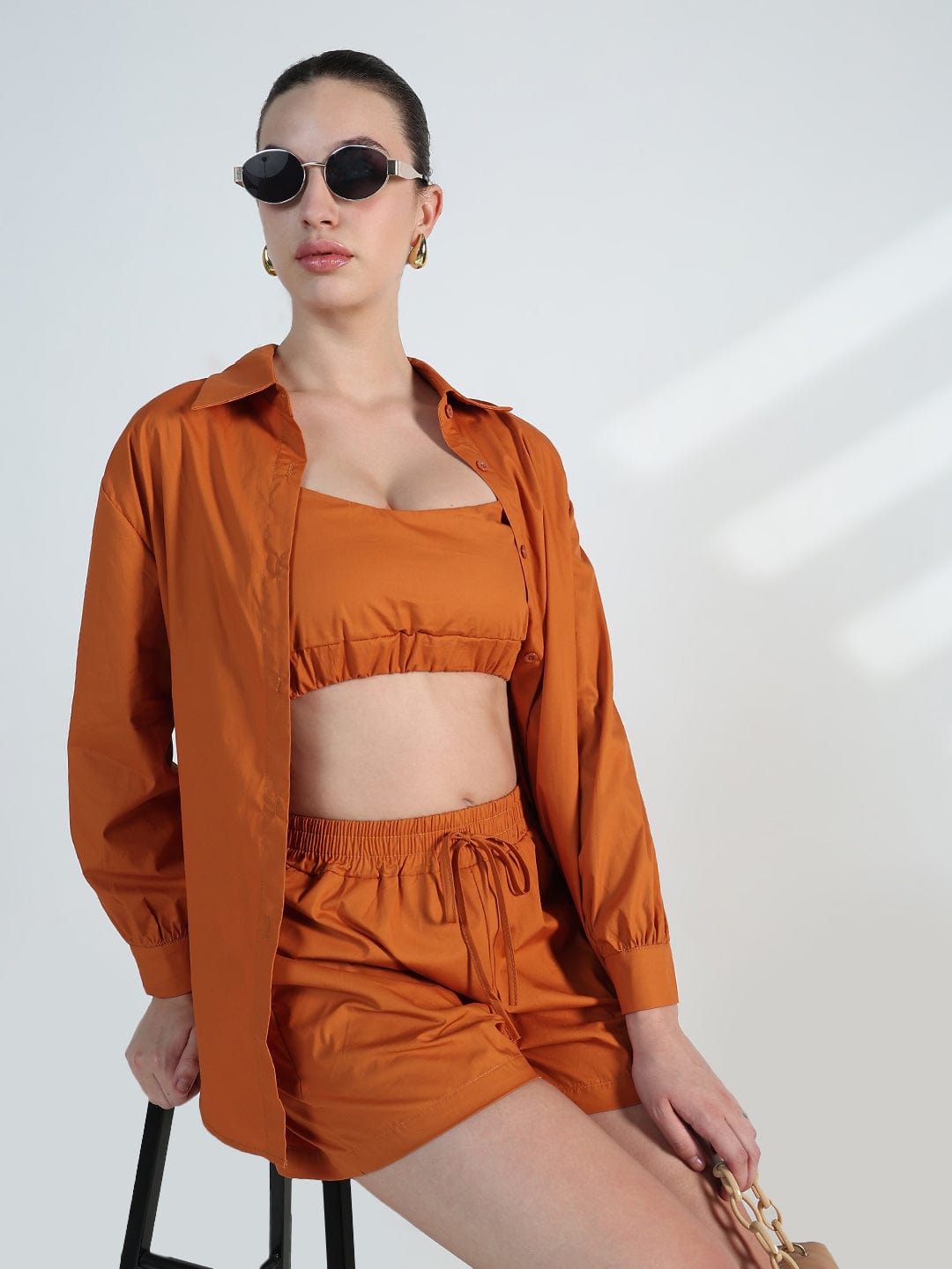 Women's Rust Crop Top with Shorts Co-Ords Set