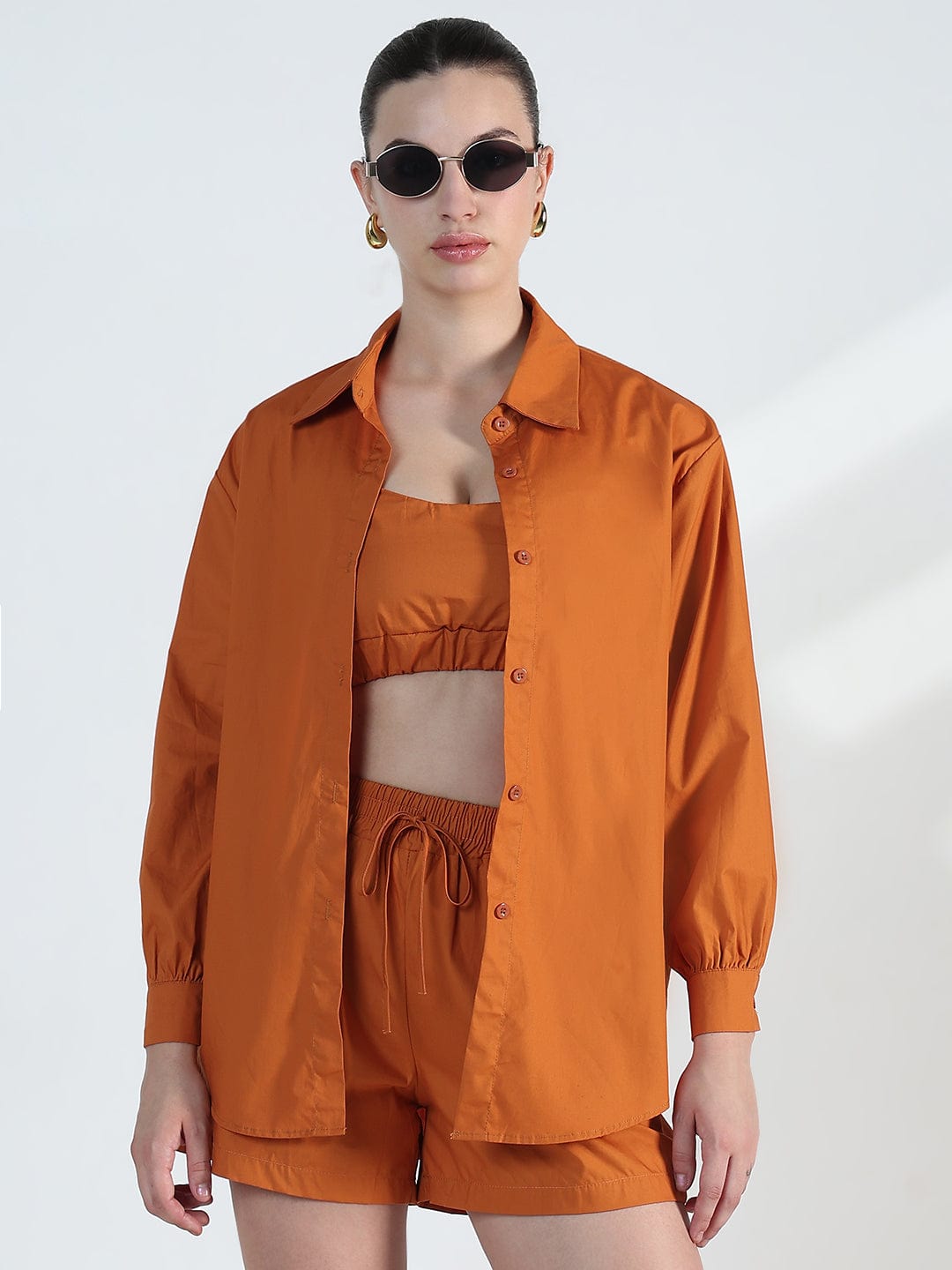 Women's Rust Crop Top with Shorts Co-Ords Set