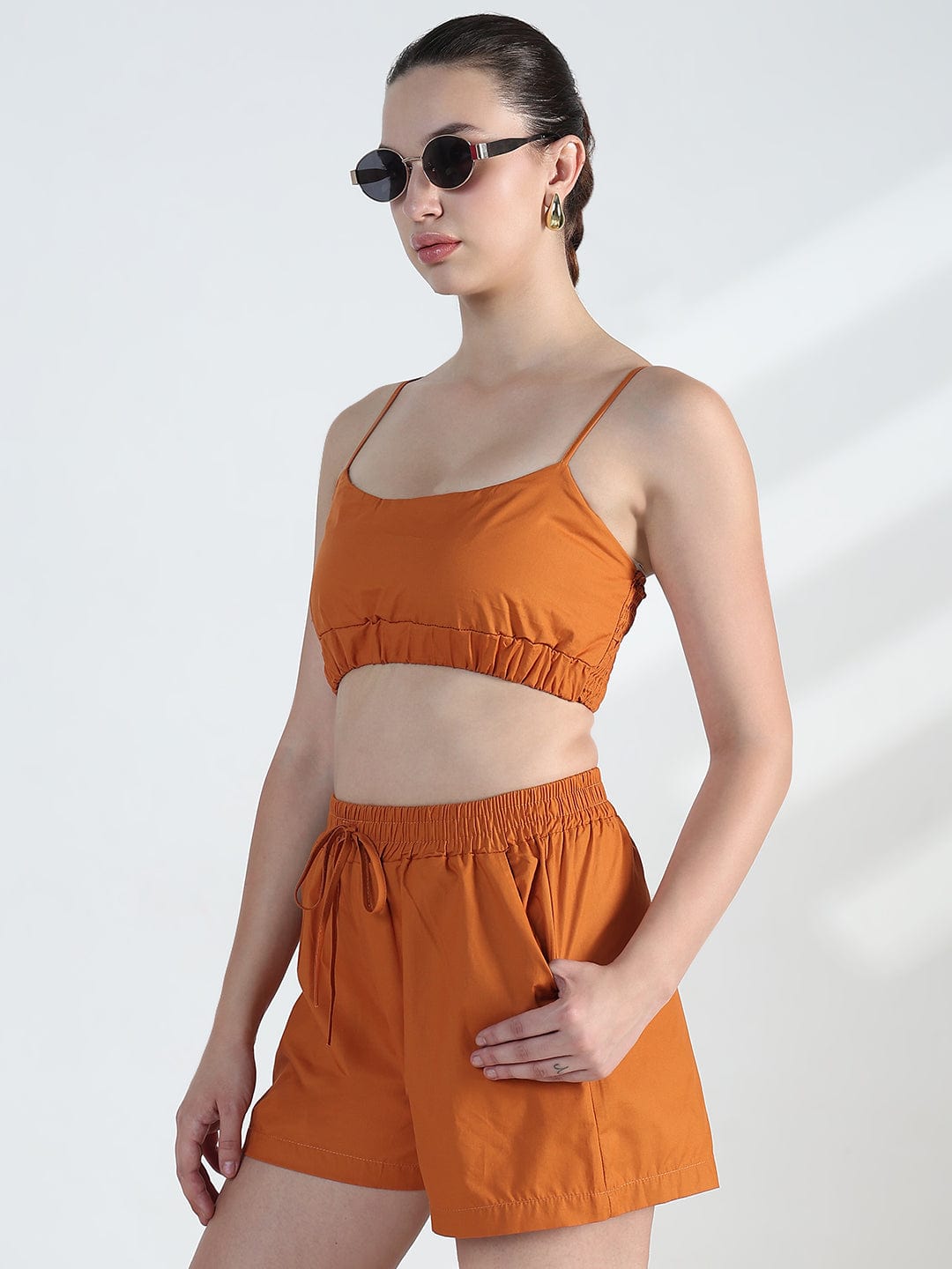Women's Rust Crop Top with Shorts Co-Ords Set