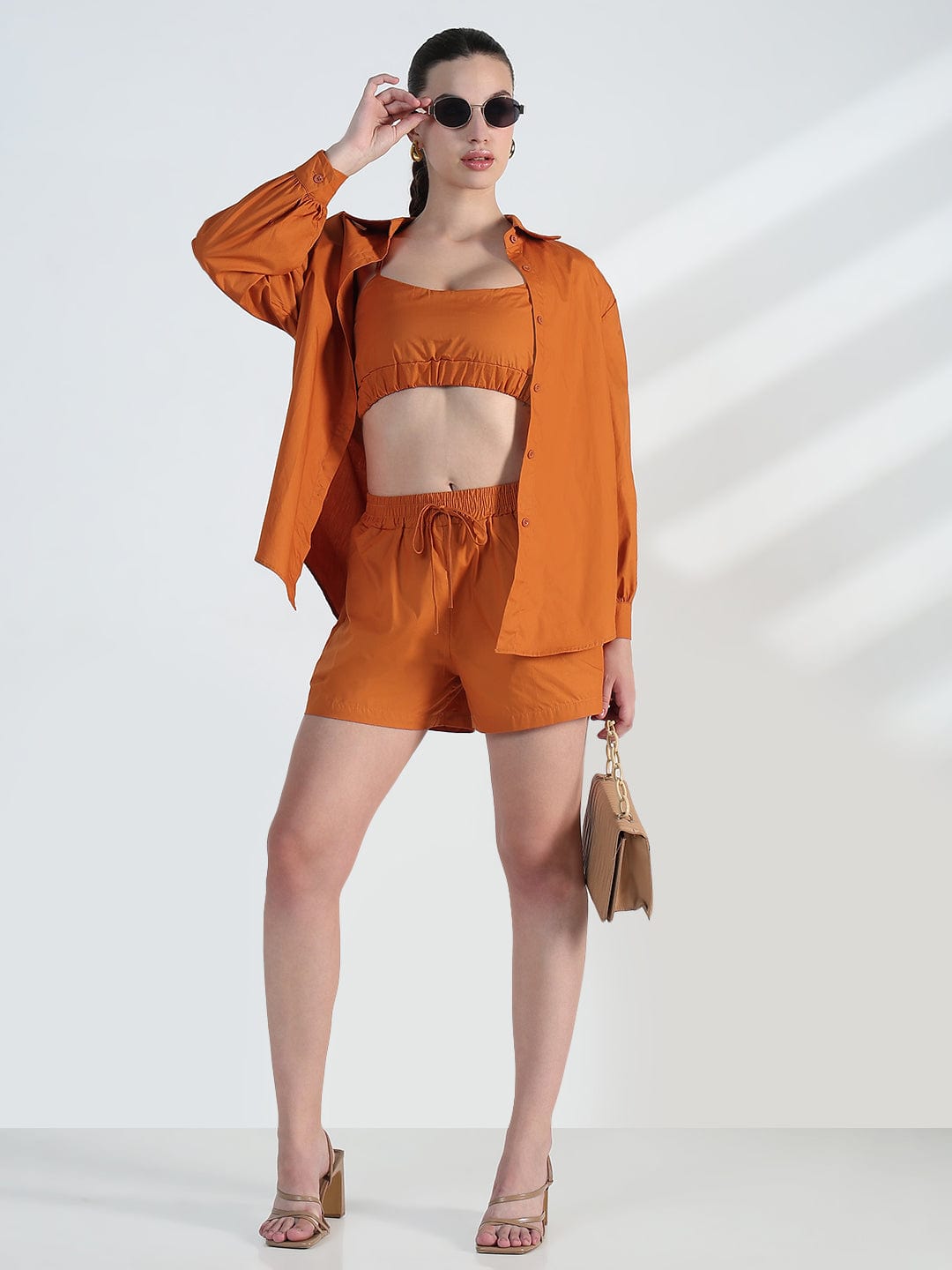 Women's Rust Crop Top with Shorts Co-Ords Set