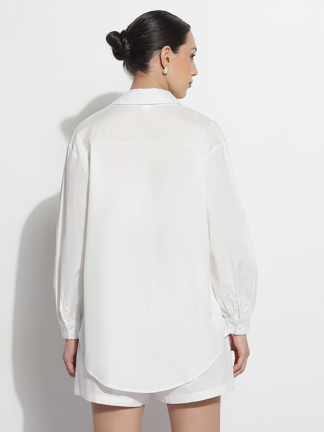 Women's White Crop Top with Oversized Shirt and Shorts Co-ord Set