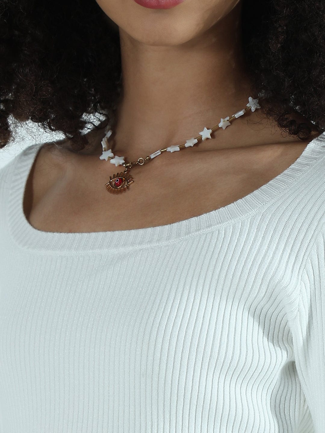 Women's Ribbed White Round Neck Fitted Top