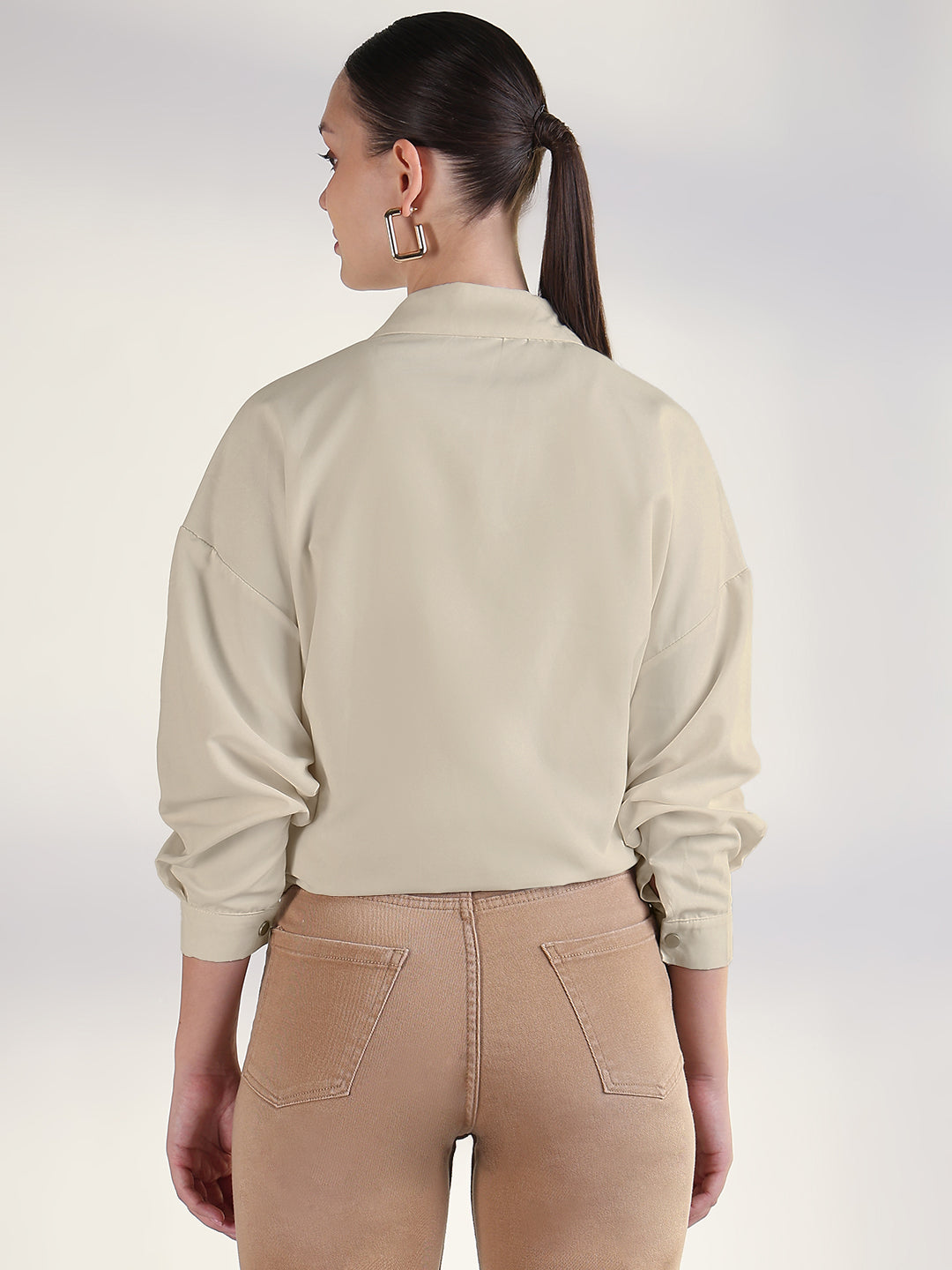 Women's Solid Beige Spread Collar Tailored Jacket