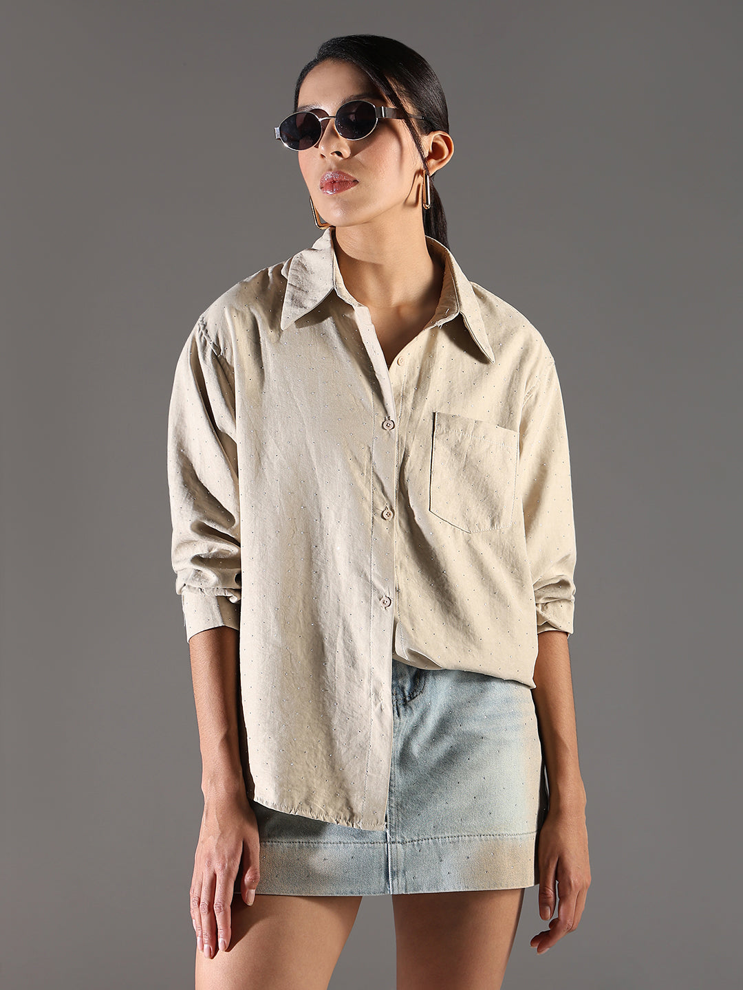 Women Beige Solid Shirt