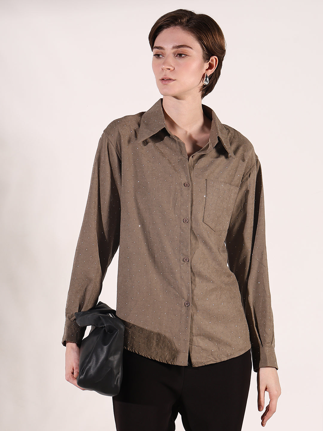 Women Solid Brown Shirt