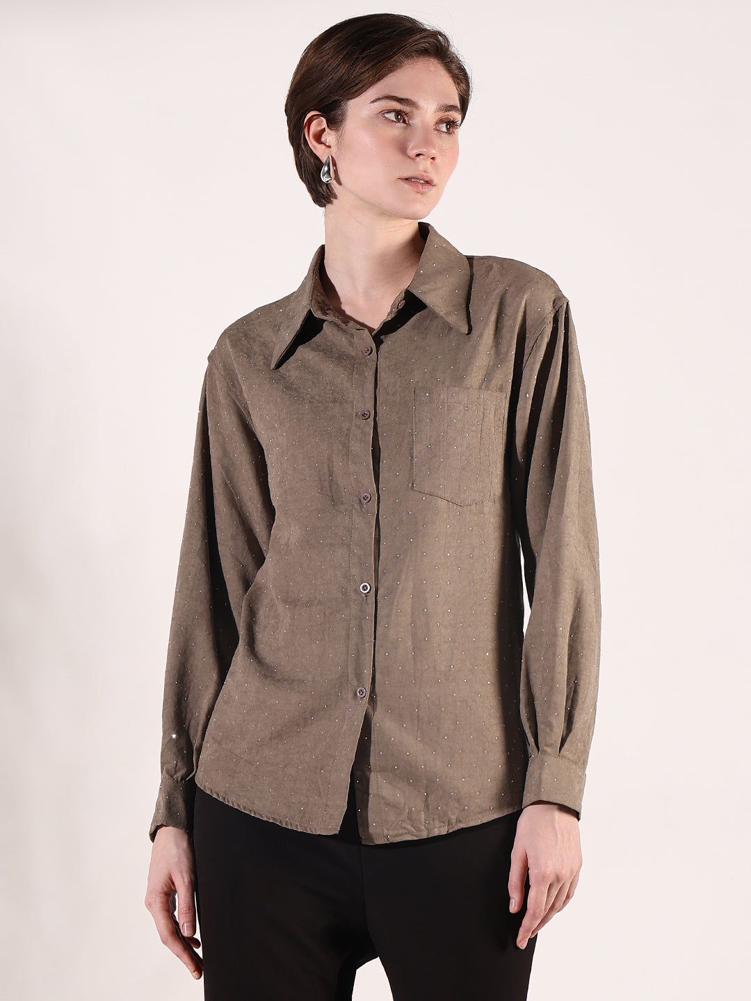 Women Solid Brown Shirt