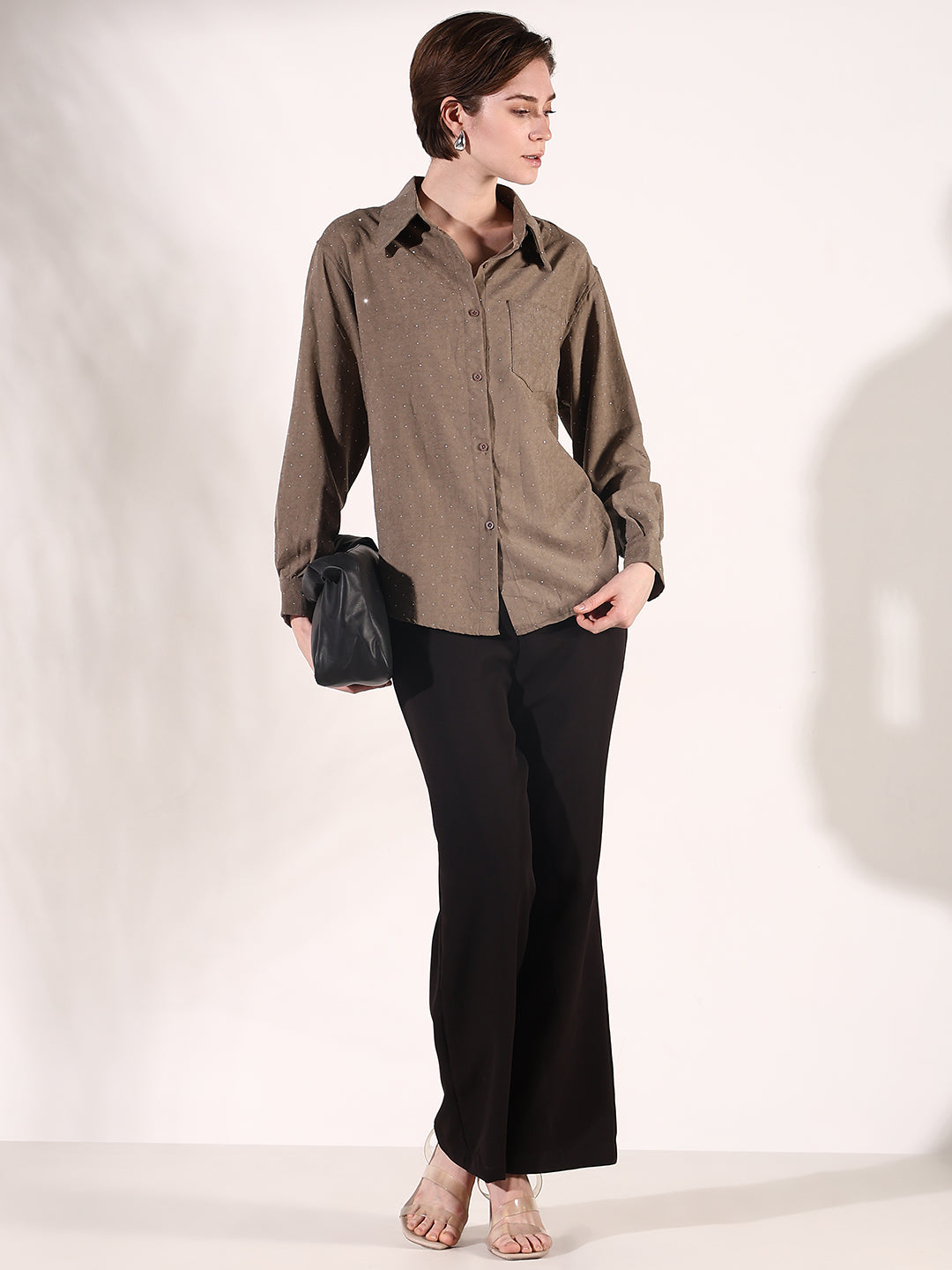 Women Solid Brown Shirt