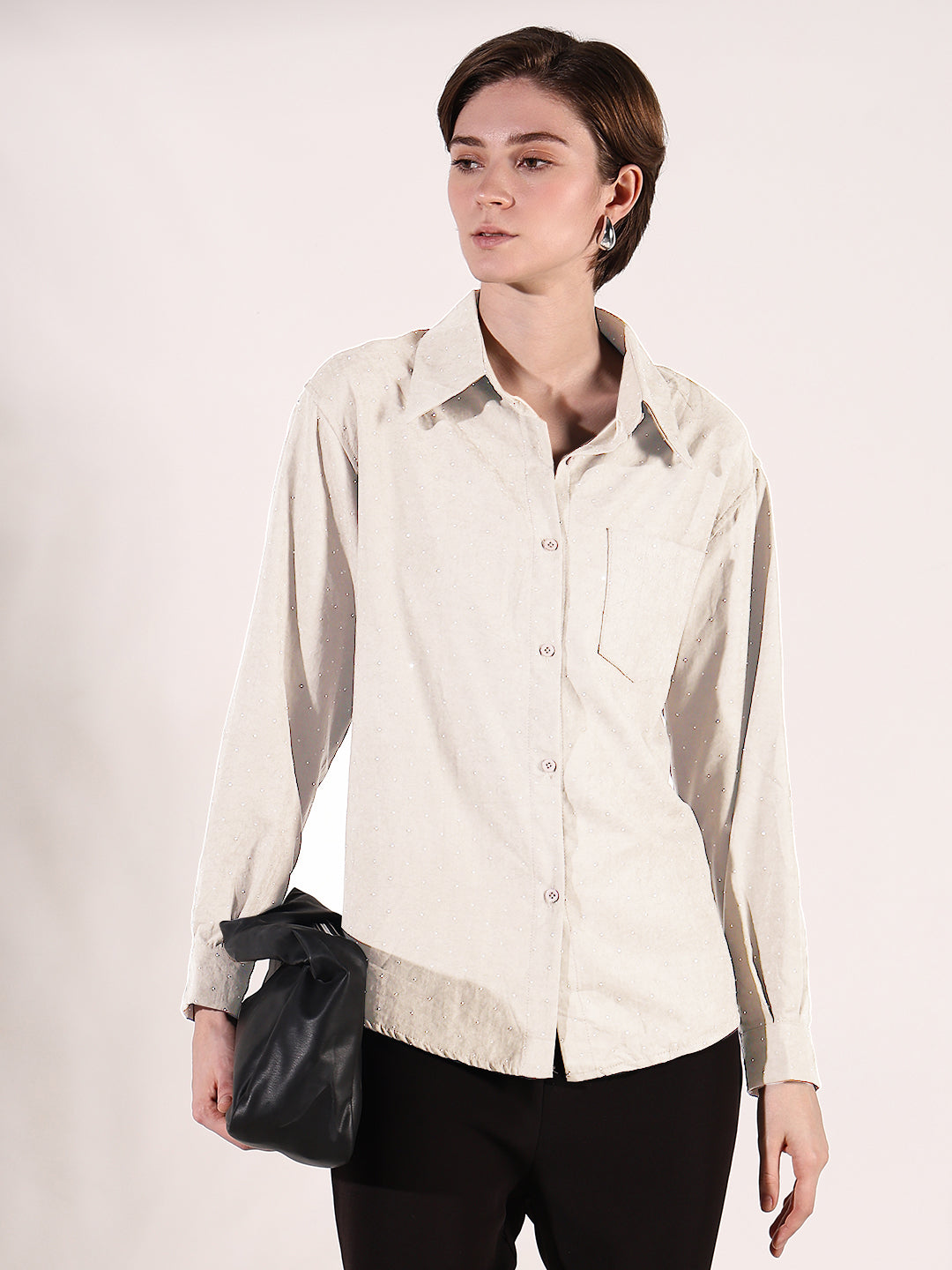 Women Solid Cream Shirt