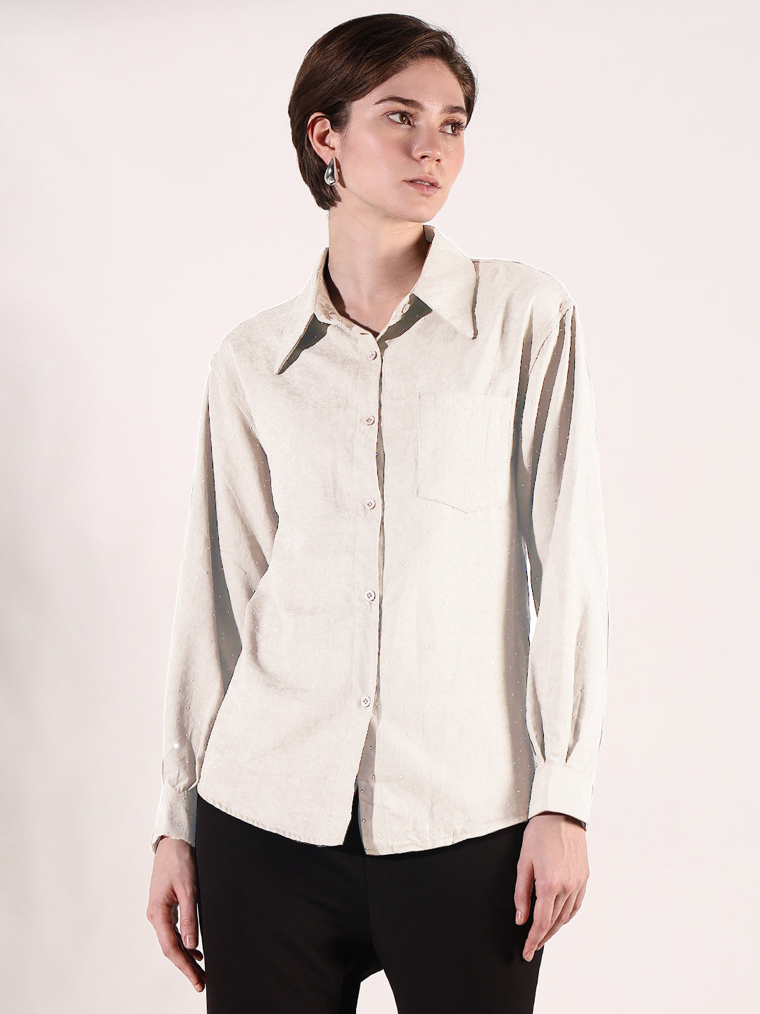 Women Solid Cream Shirt