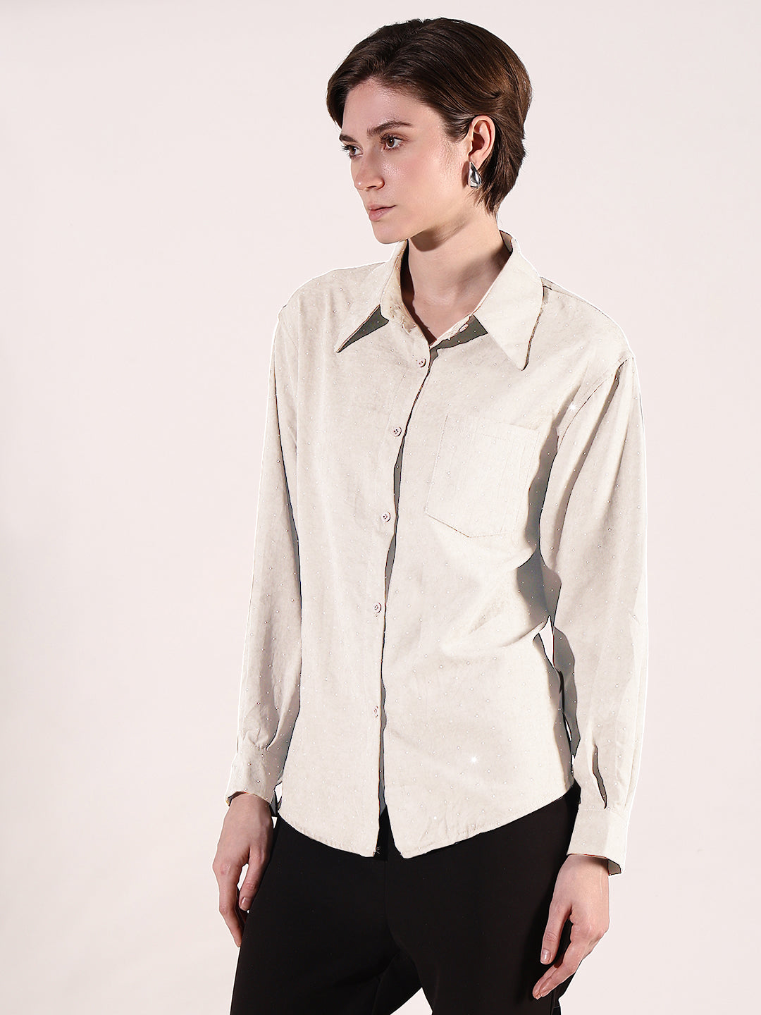 Women Solid Cream Shirt