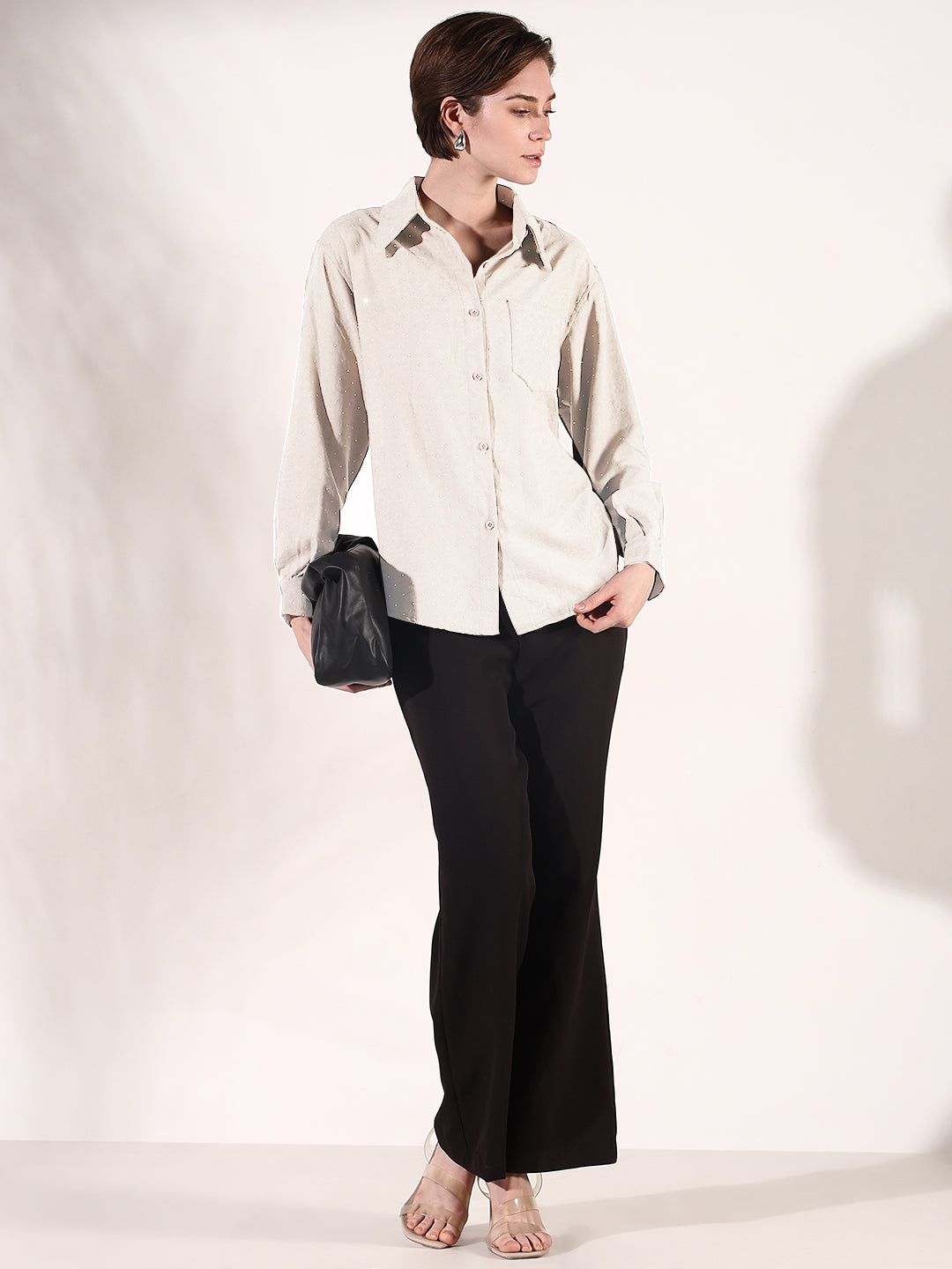 Women Solid Cream Shirt