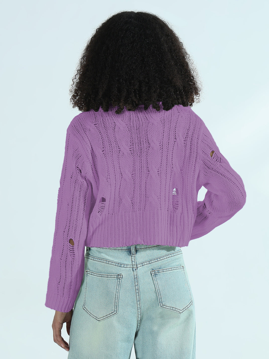 Women's Distressed Purple Cropped Sweater Top